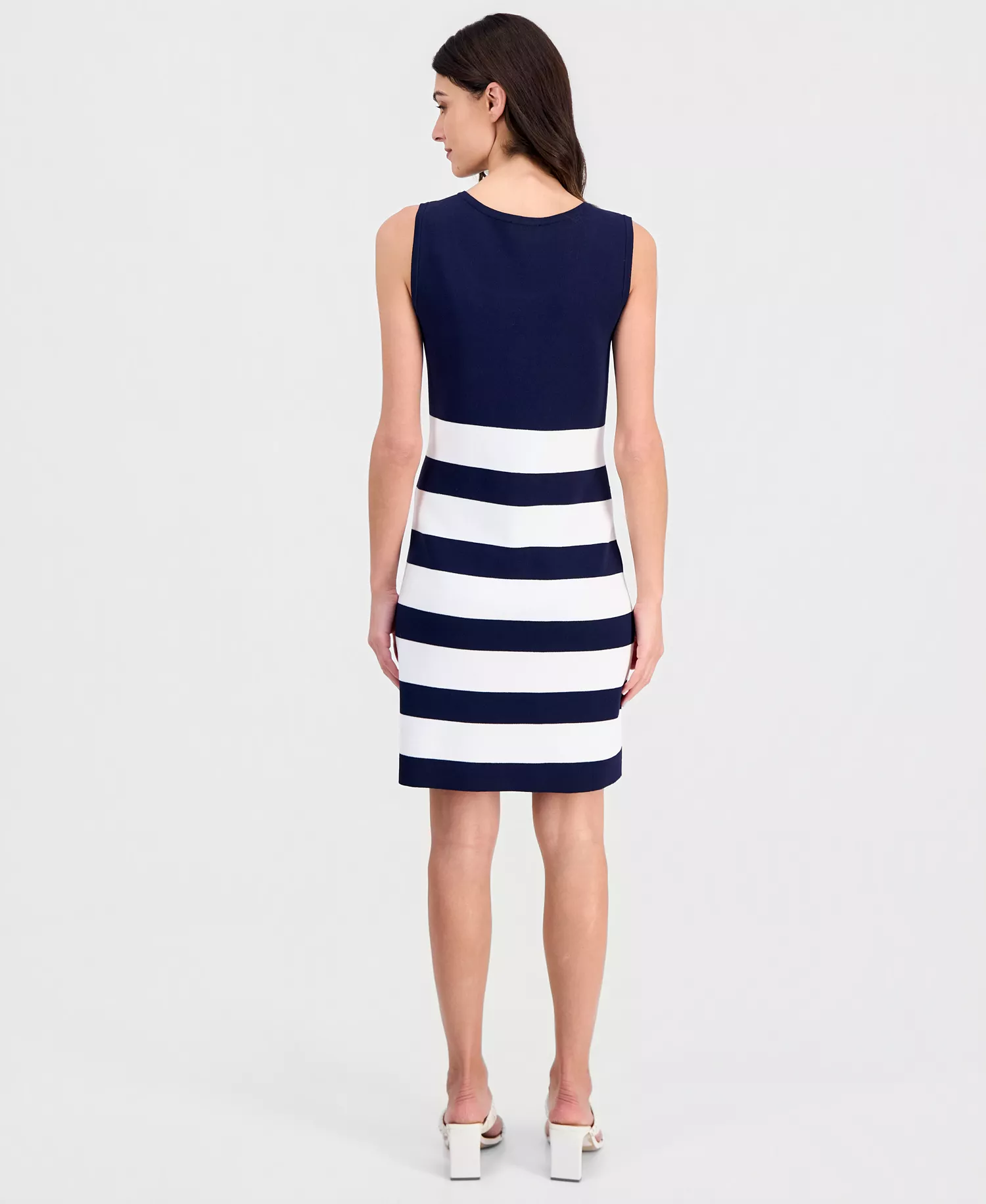 Women's Striped Knit Tank Dress - Navy Ivory - L