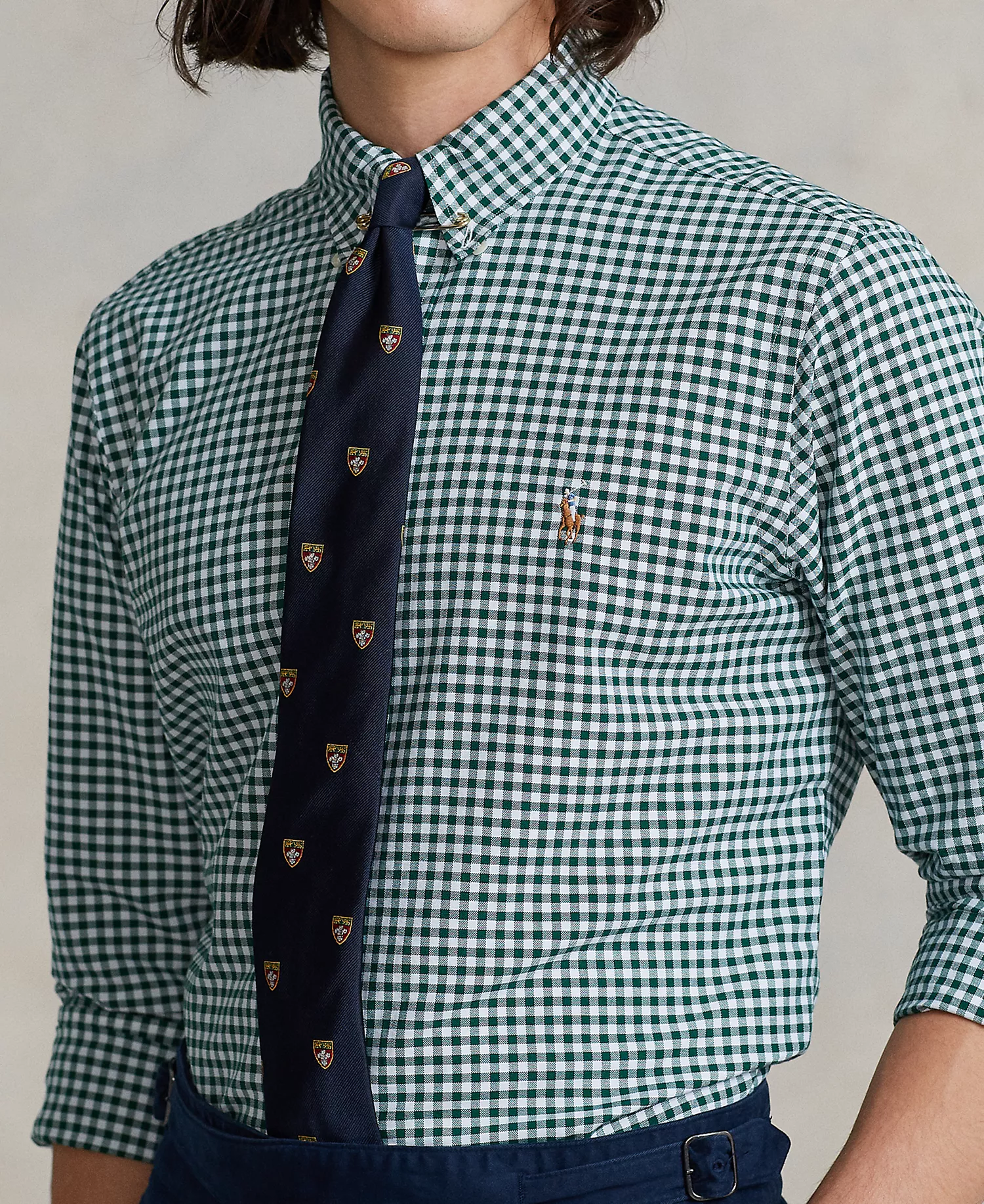 Men's Custom-Fit Gingham Oxford Shirt - Pine/white - S
