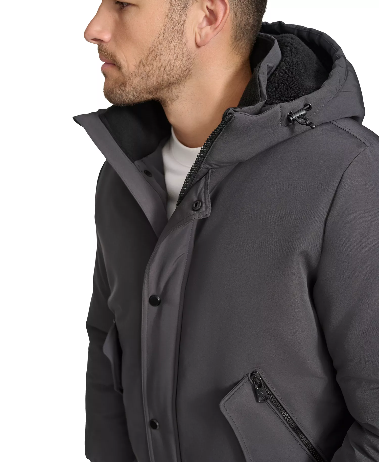 Men's Arctic Faille Parka Bomber with Sherpa lined Hood - Iron - 2XL