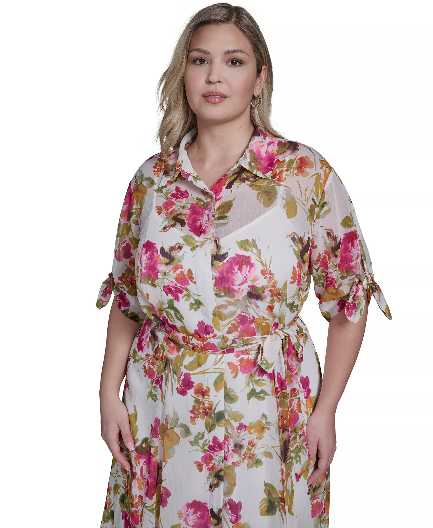 Plus Size Collared Shirt Dress - Berry Multi - 14W
