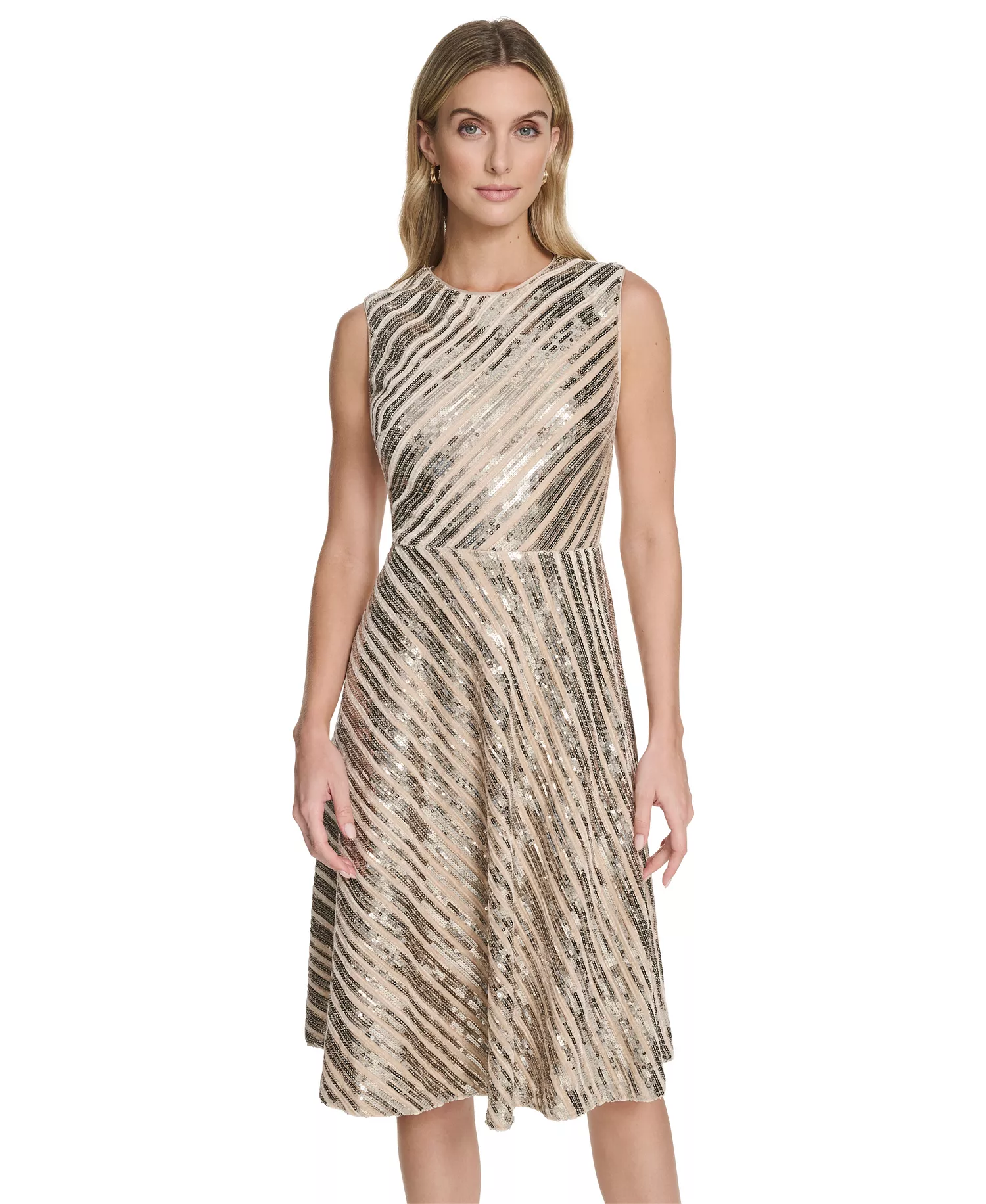 Women's Sequin Sleeveless Midi Dress - Champagne/Gold - 12