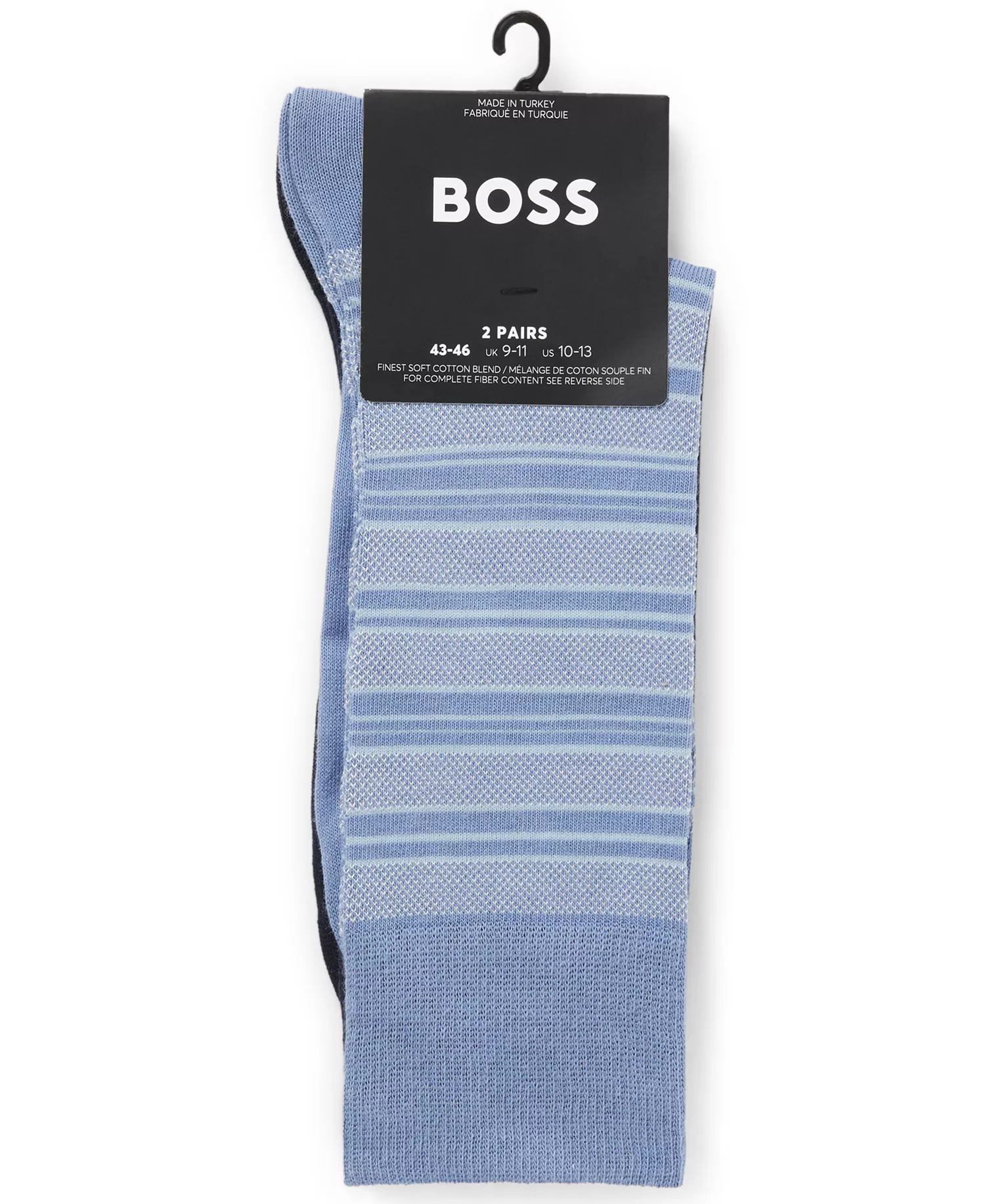 Men's Stripe Pattern Socks, 2-Pack - Blue/Navy - 7-13