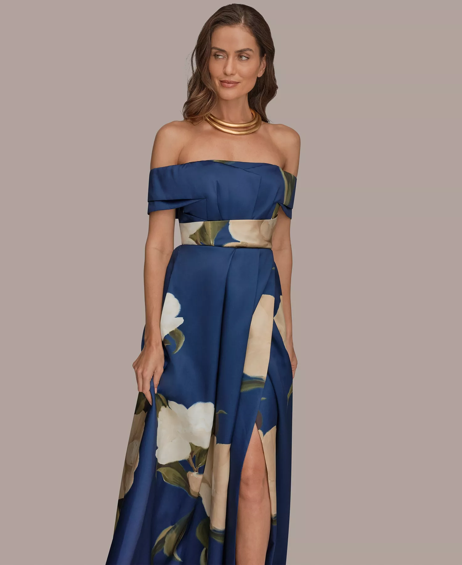 Women's Off-The-Shoulder Ball Gown Dress - Ink Multi - 10