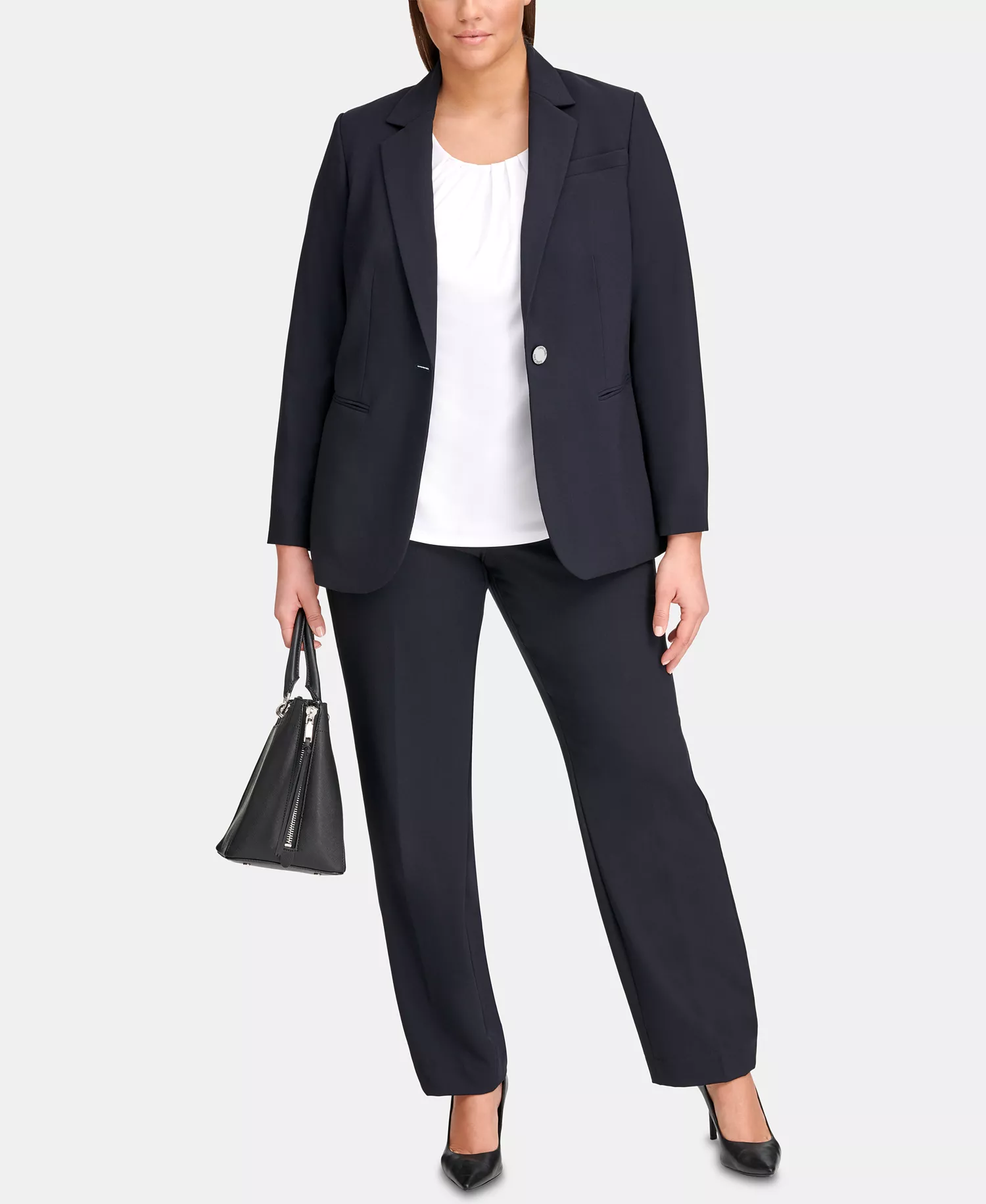 Plus Size One-Button Jacket & Straight-Leg Pants