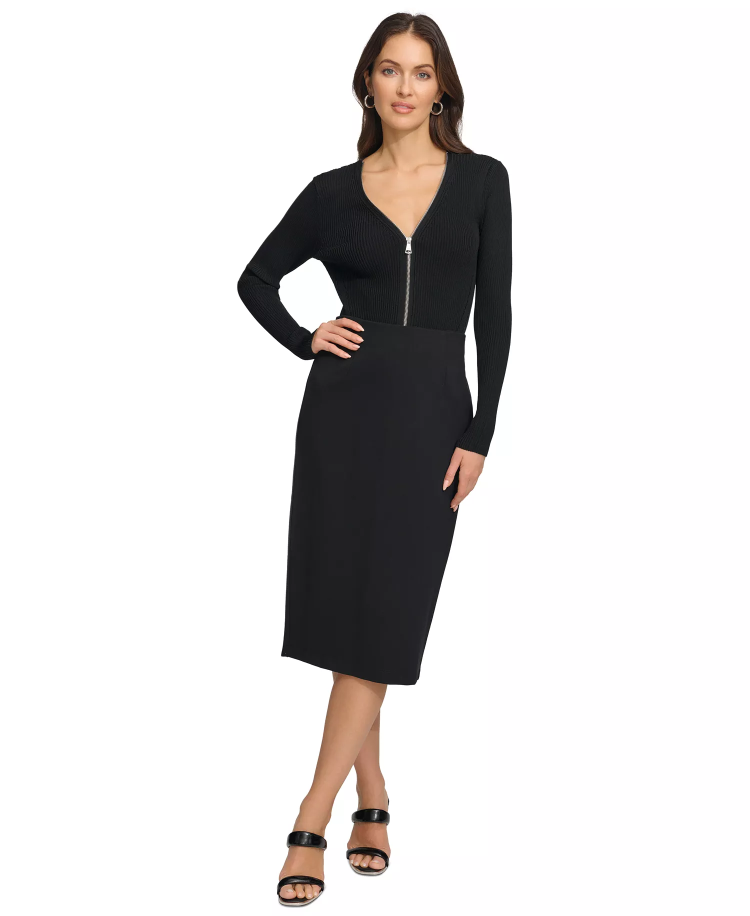 Pull-On Pencil Skirt - Black - L