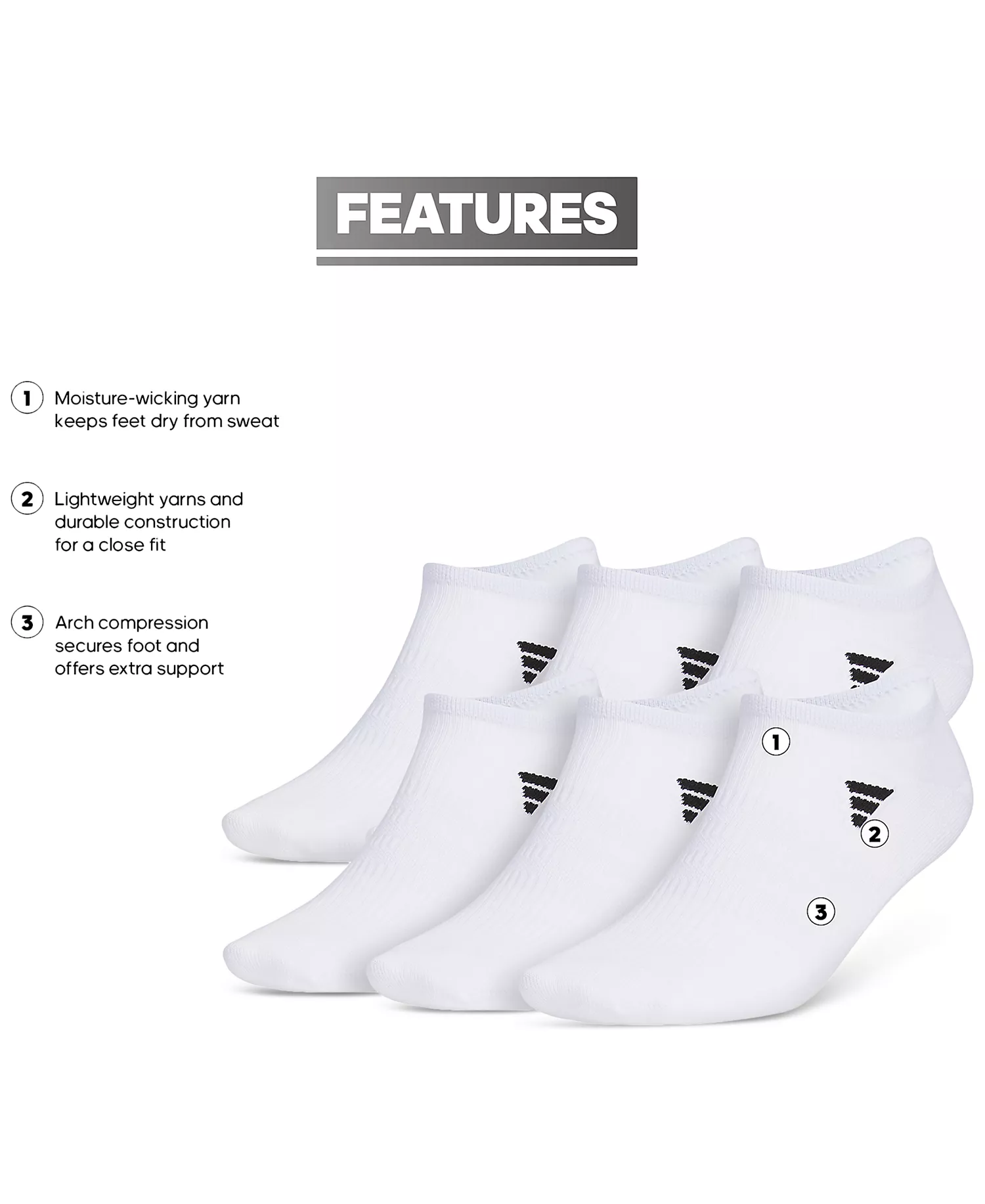 Men's Superlite 3.0 No Show Socks - 6 pk. - White - L