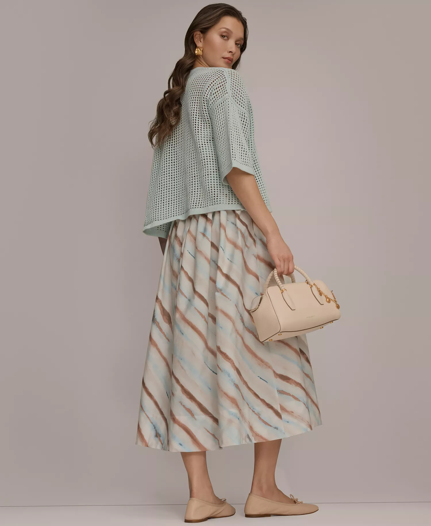 Women's Strapless Midi Dress - Watercolor Stripe Print - 10