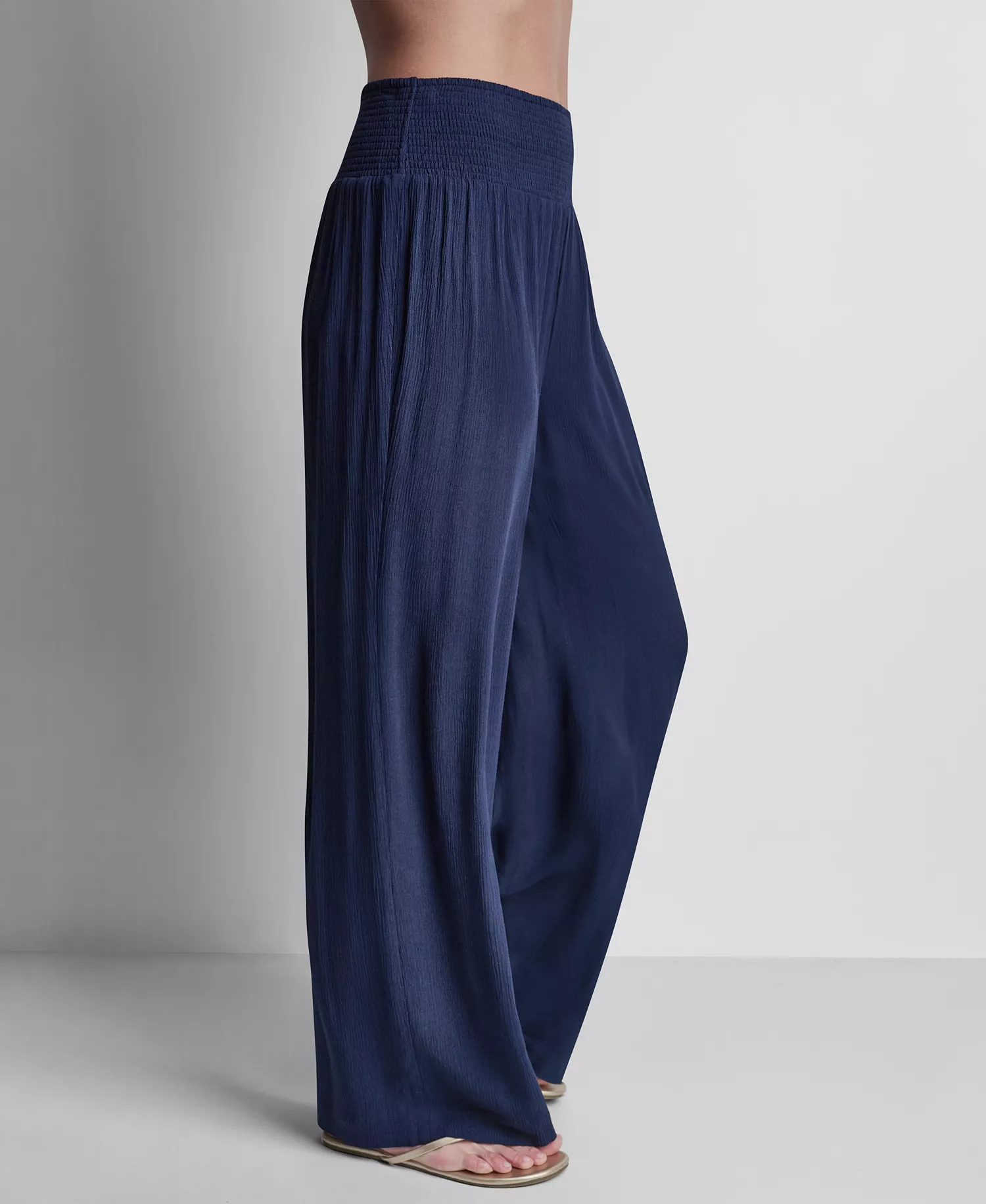 Women's Smocked-Waist Cover-Up Pull-On Pants - Black - L