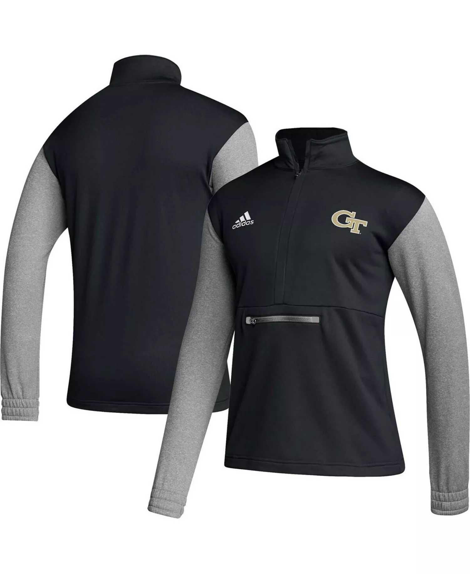 Men's Black Georgia Tech Yellow Jackets Sideline AEROREADY Half-Zip Sweatshirt - Black - 2XL
