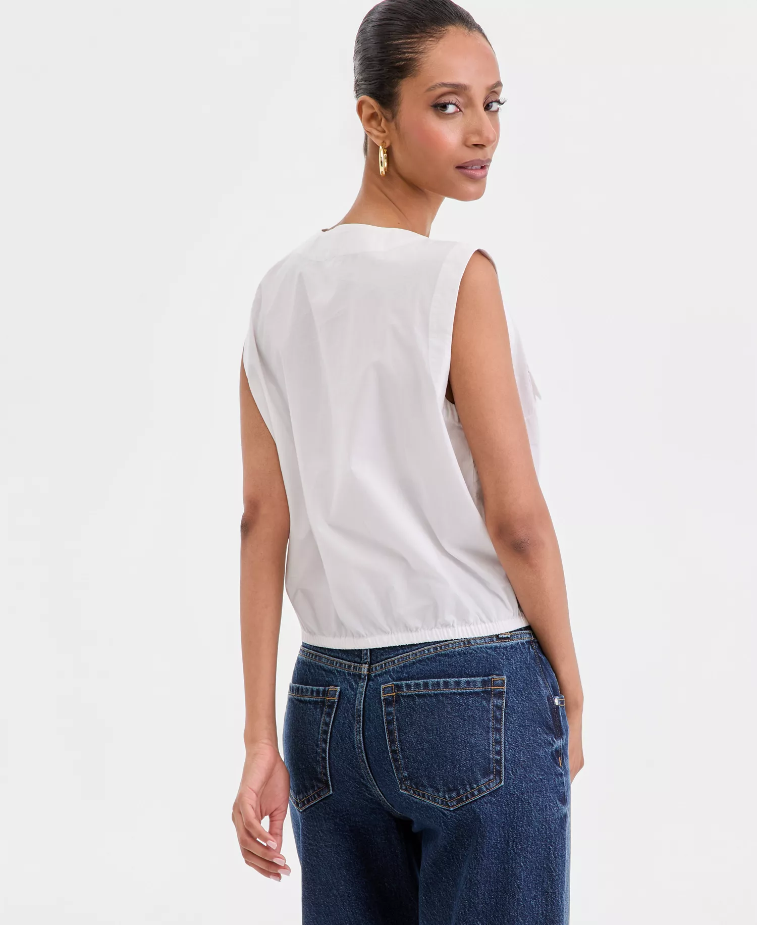 Women's Sleeveless Utility Blouse, Macy's Exclusive - Bright White - L