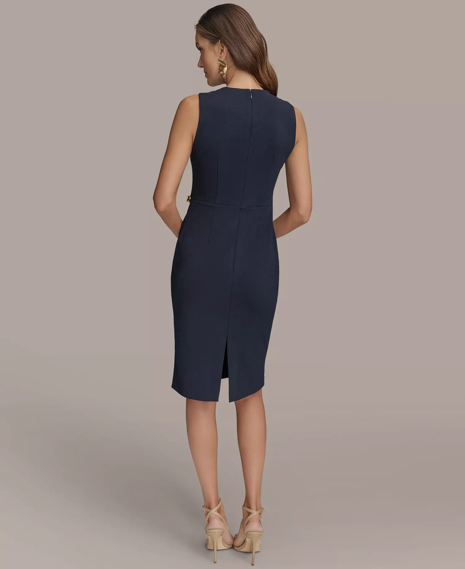 Women's Sleeveless Jewel Neck Sheath Dress - Indigo - 10