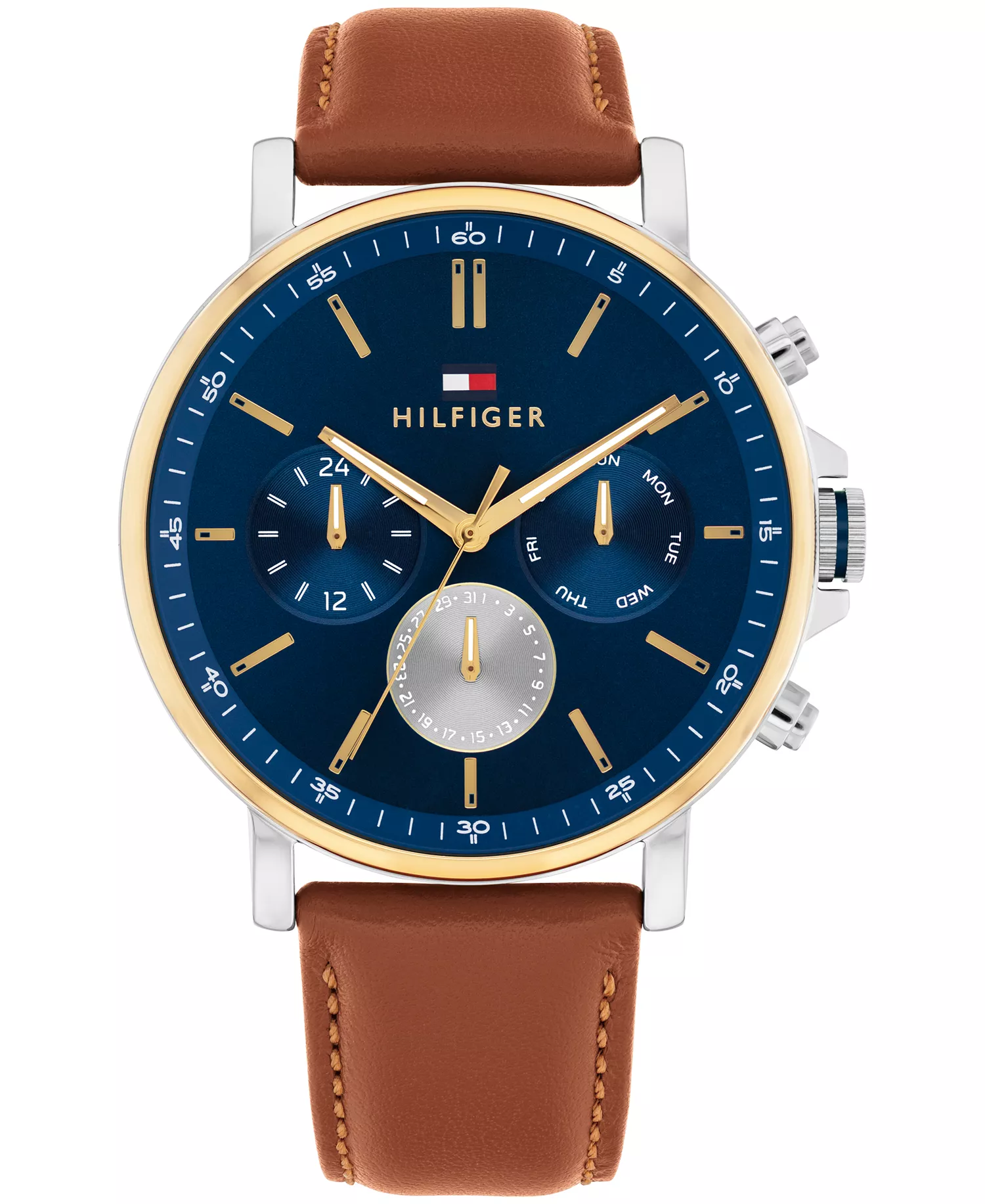 Men's Multifunction Brown Leather Strap Watch, 44mm - Brown - 44mm