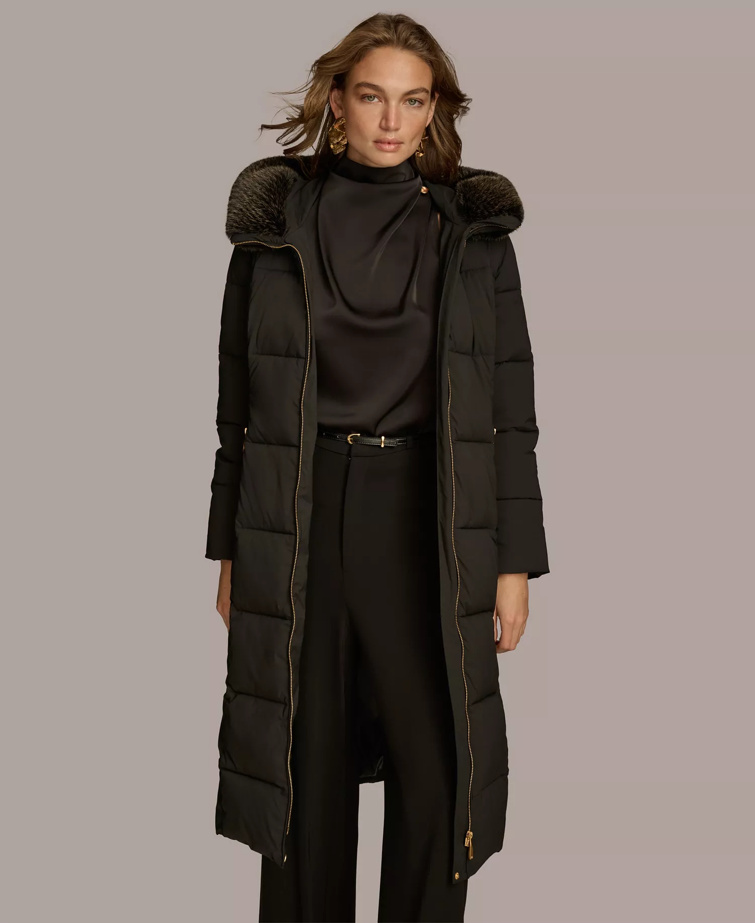 Women's Puffer Coat - Black - M