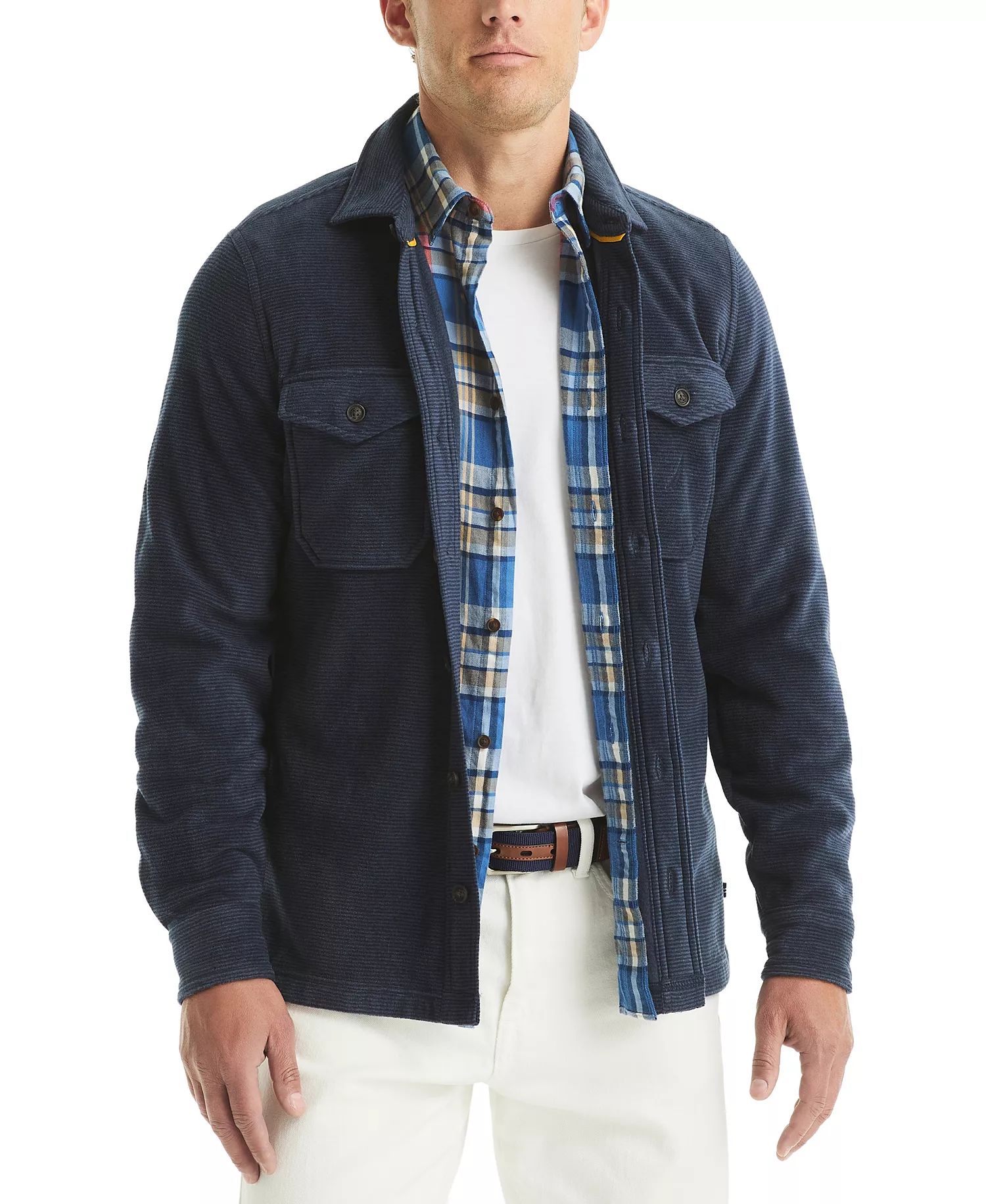 Men's Polar Fleece Button-Up Shirt - Navy Seas - 2XL