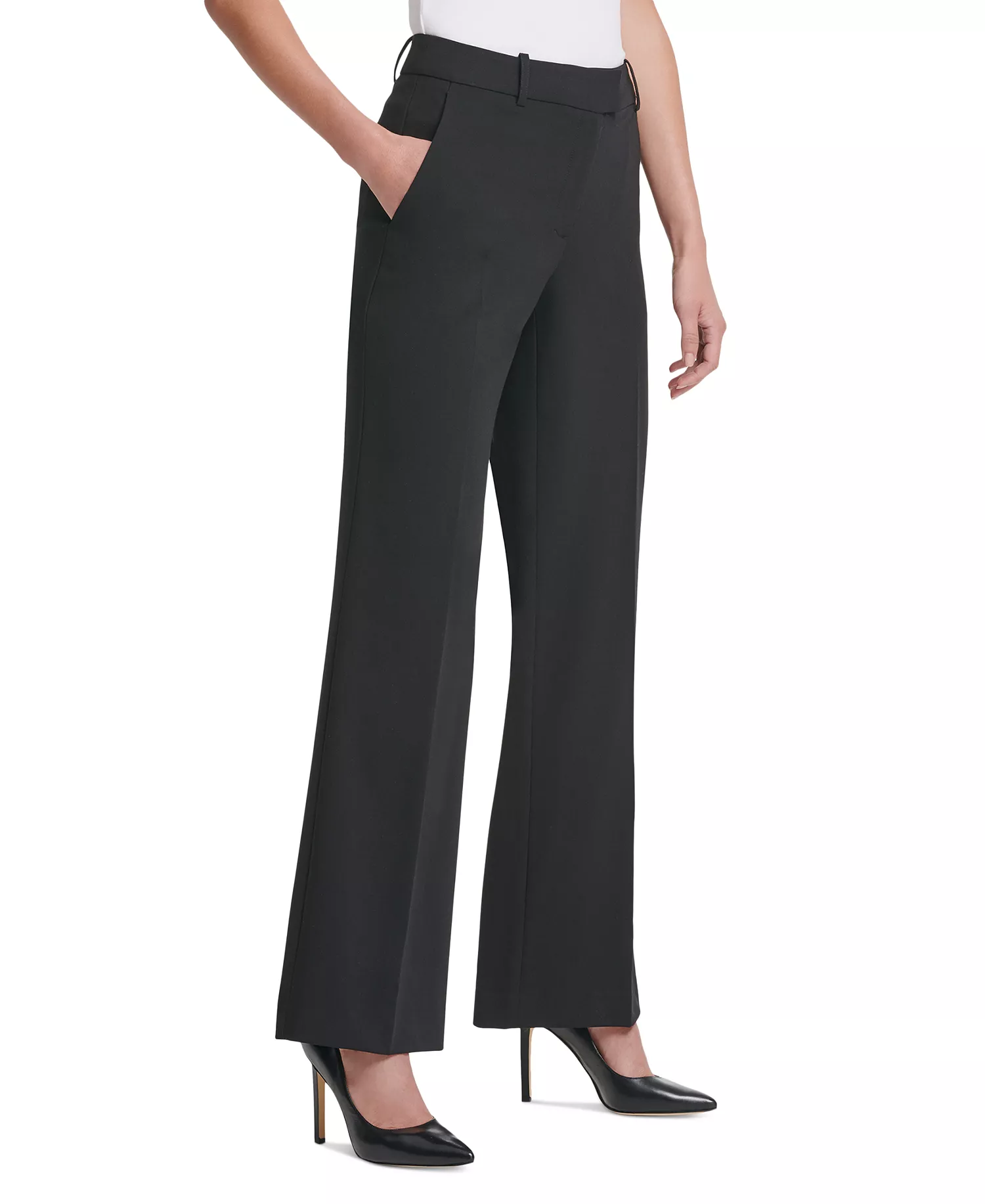 Petite Solid Fixed-Waist Slant-Pocket Wide-Leg Pants, Created for Macy's - Black - 10P