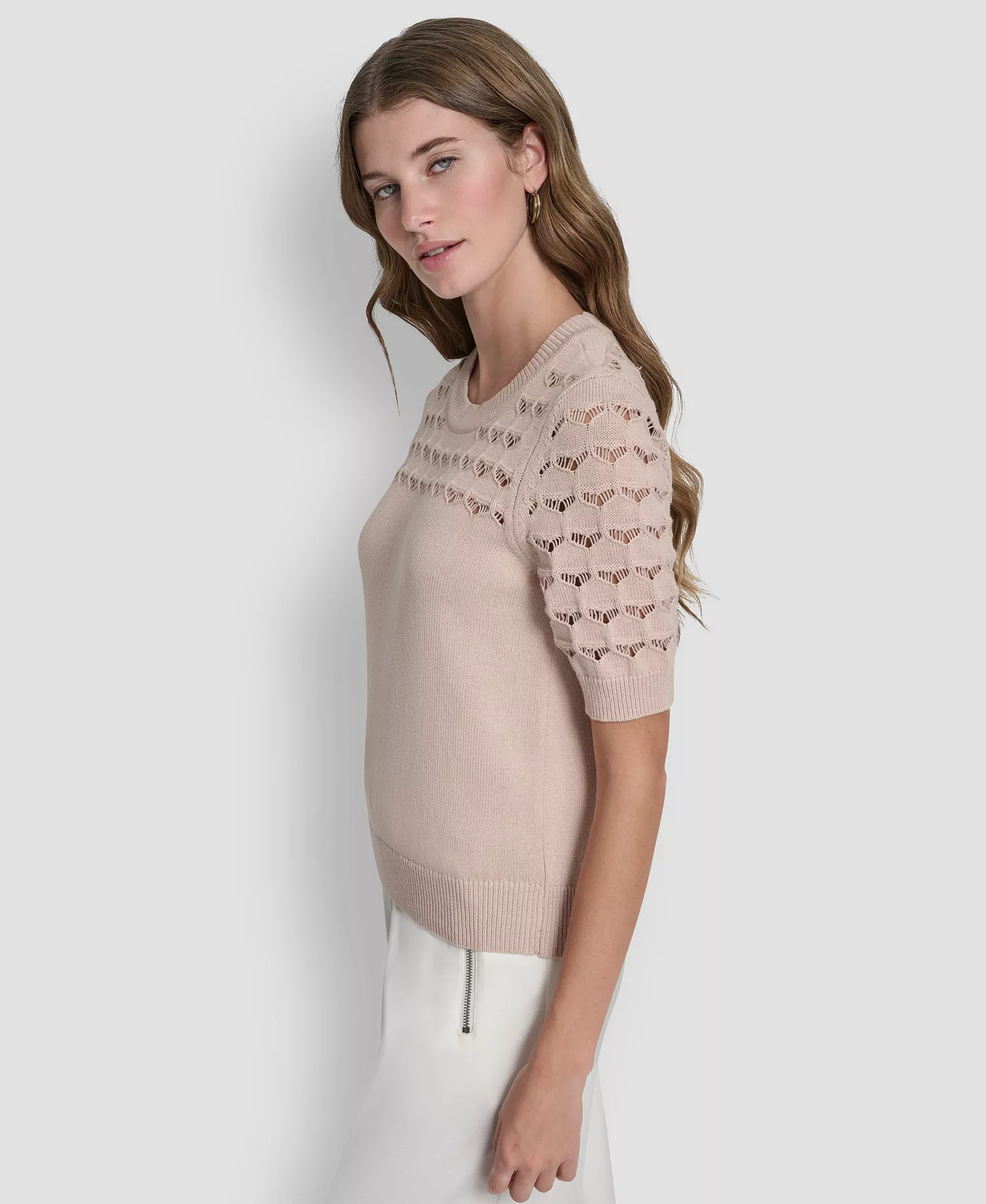 Women's Short-Sleeve Ribbed Hem Sweater - Cameo - L