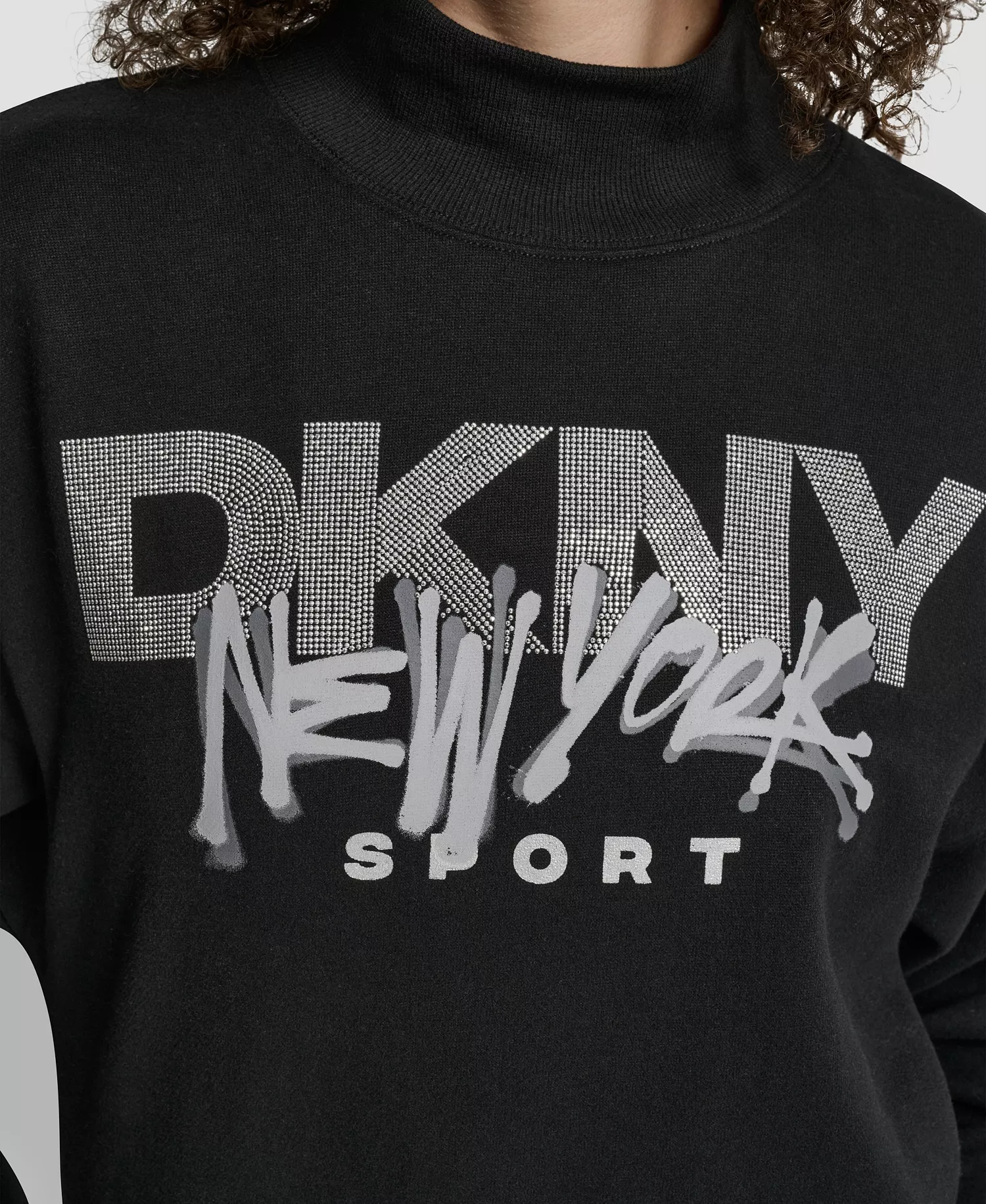 Women's Graffiti New York Logo Oversized Mock Neck Sweatshirt - Black/Grey Space Dey ll - L