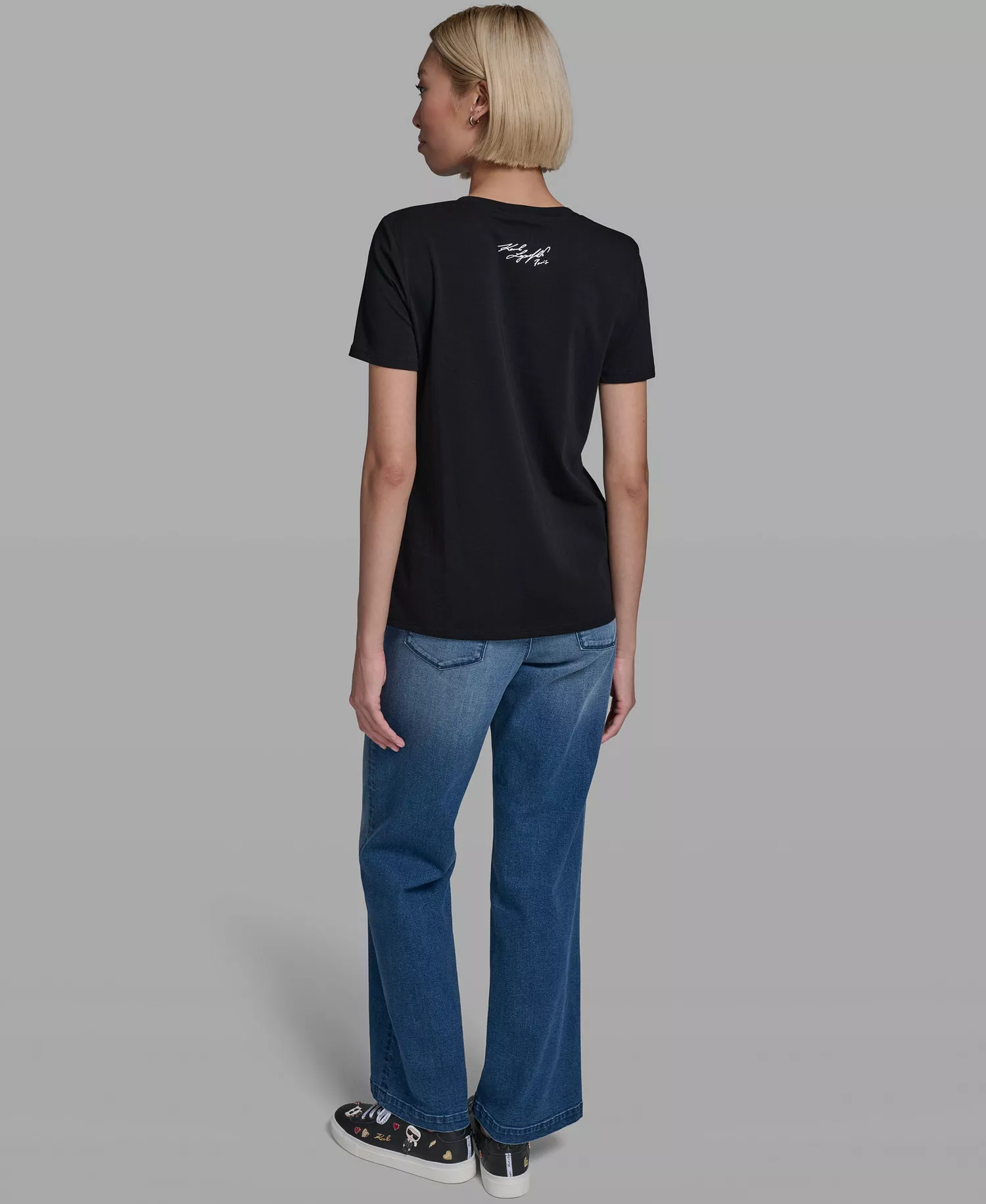 Women's Crew Neck Eiffel Tower T-Shirt - Black - L