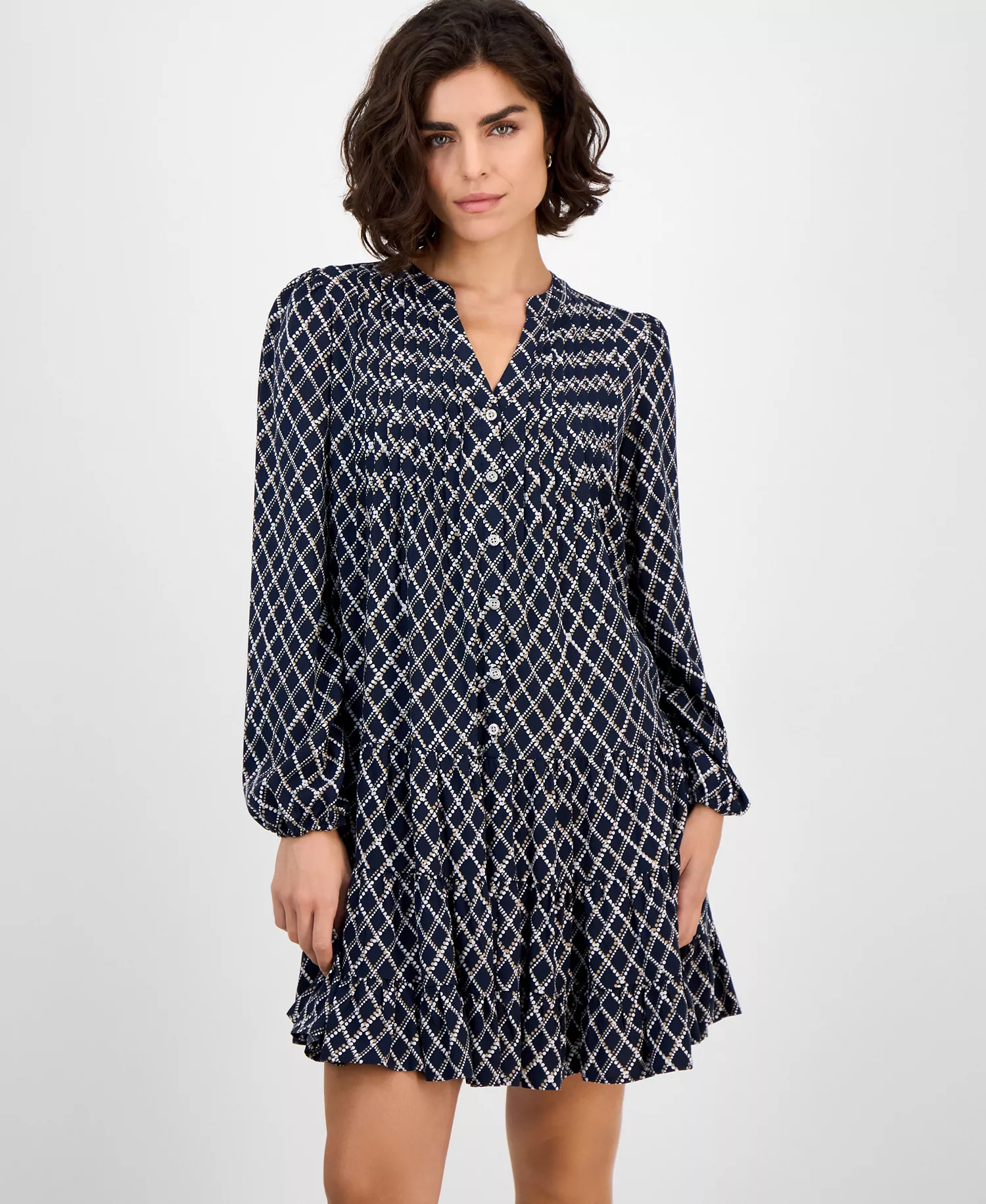 Nautica Women's Argyle Dot Tiered Dress - Night Sky Multi - L