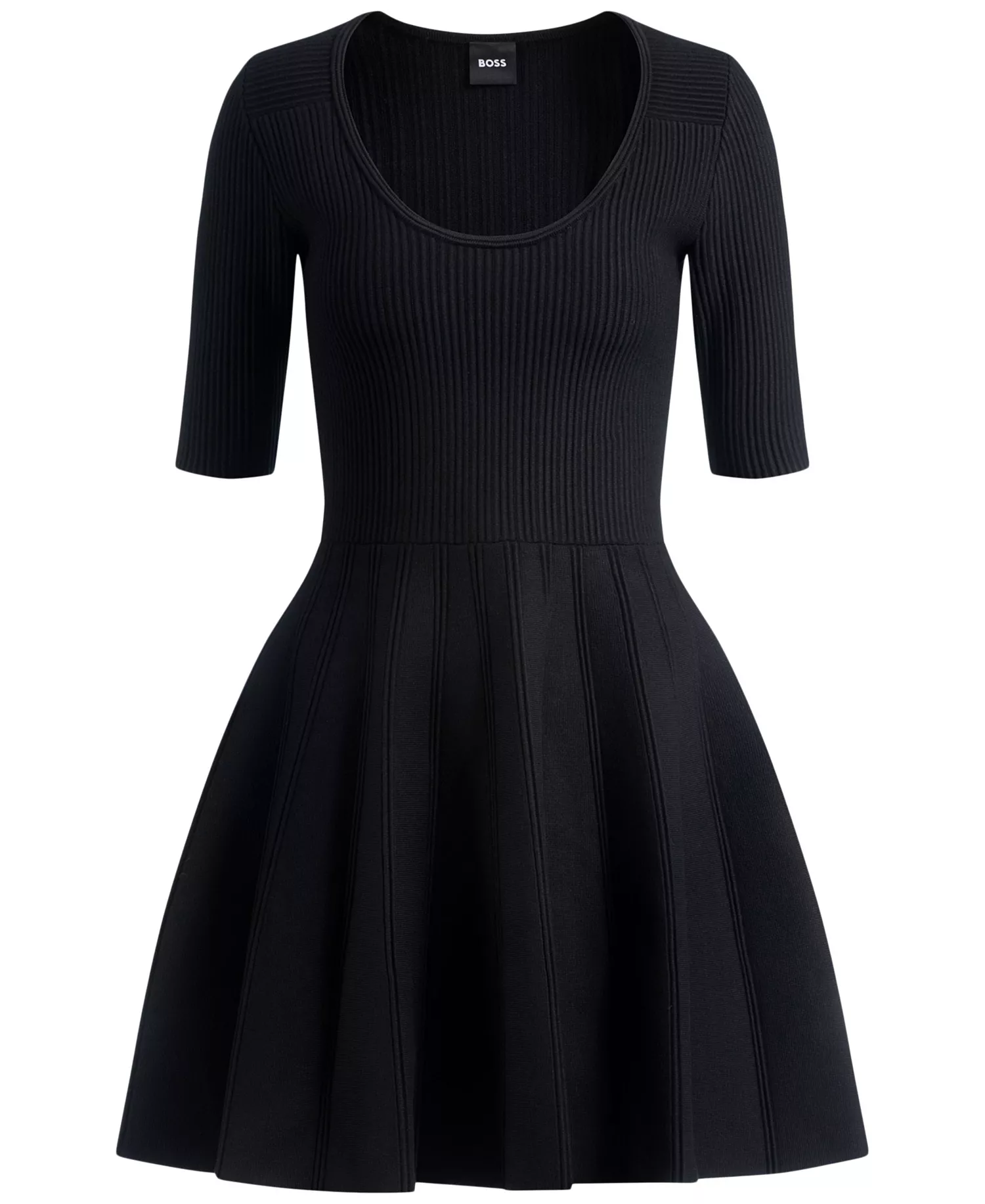 Women's Scoop-Neck Flared Dress - Black - L
