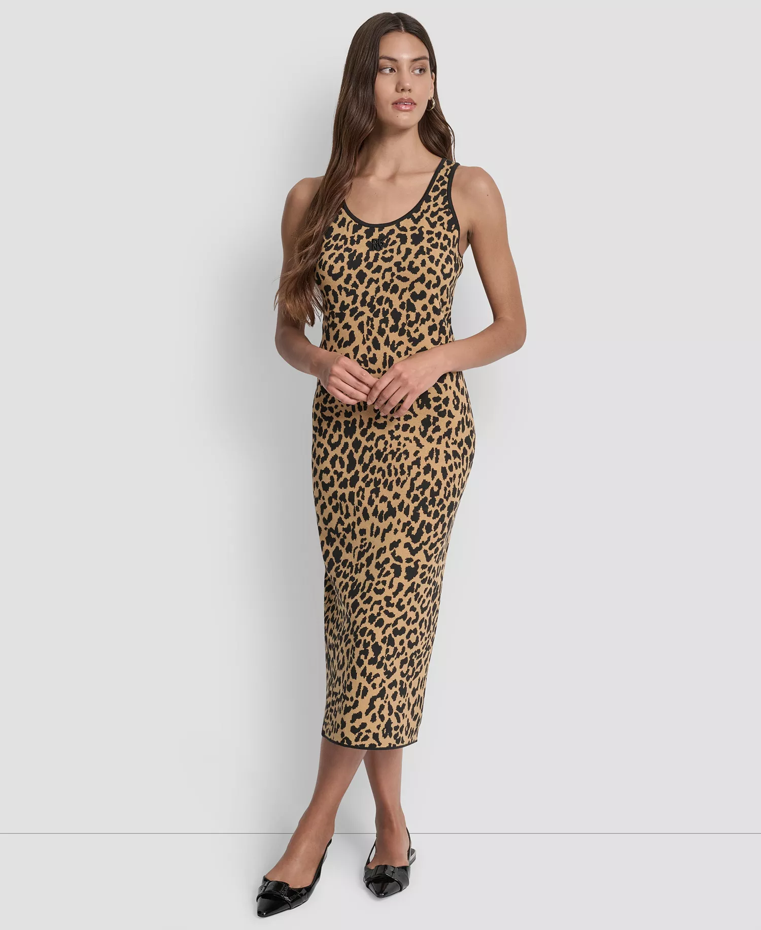 Women's Cheetah Jacquard Bodycon Sweater Dress - Whsky/Black - XS