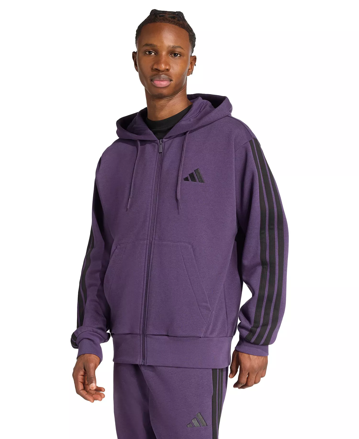Men's Regular-Fit 3-Stripes Full-Zip Fleece Hoodie  - Aurora Plum/Black - 2XL