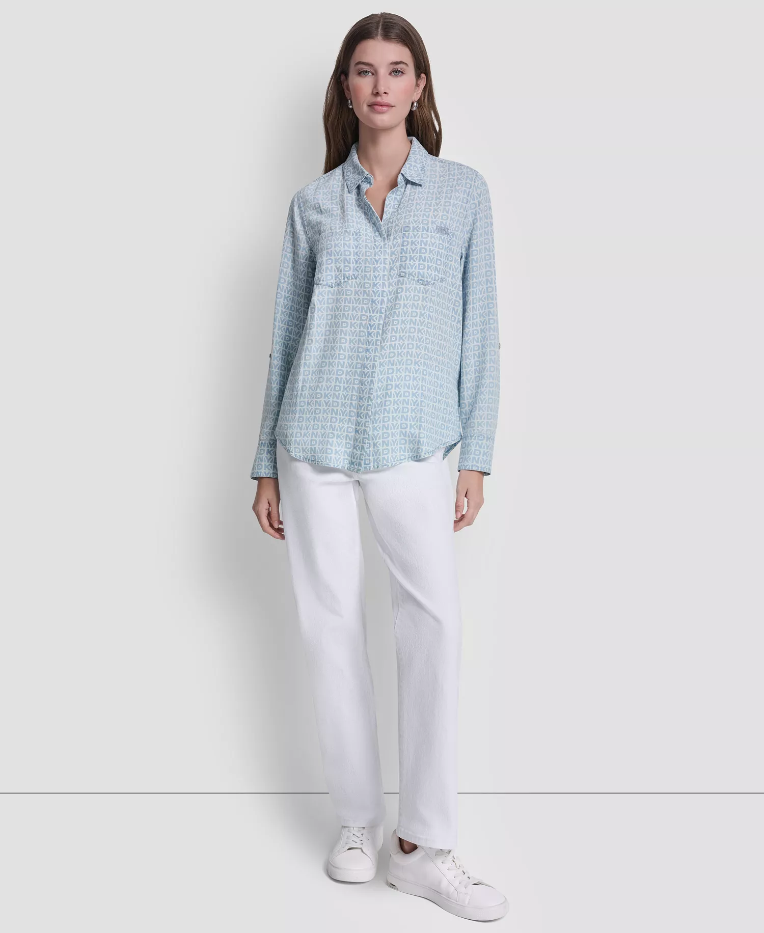 Women's Garment-Dye & Print Split-Back Button-Front Shirt - Dk Outln Chbry - L