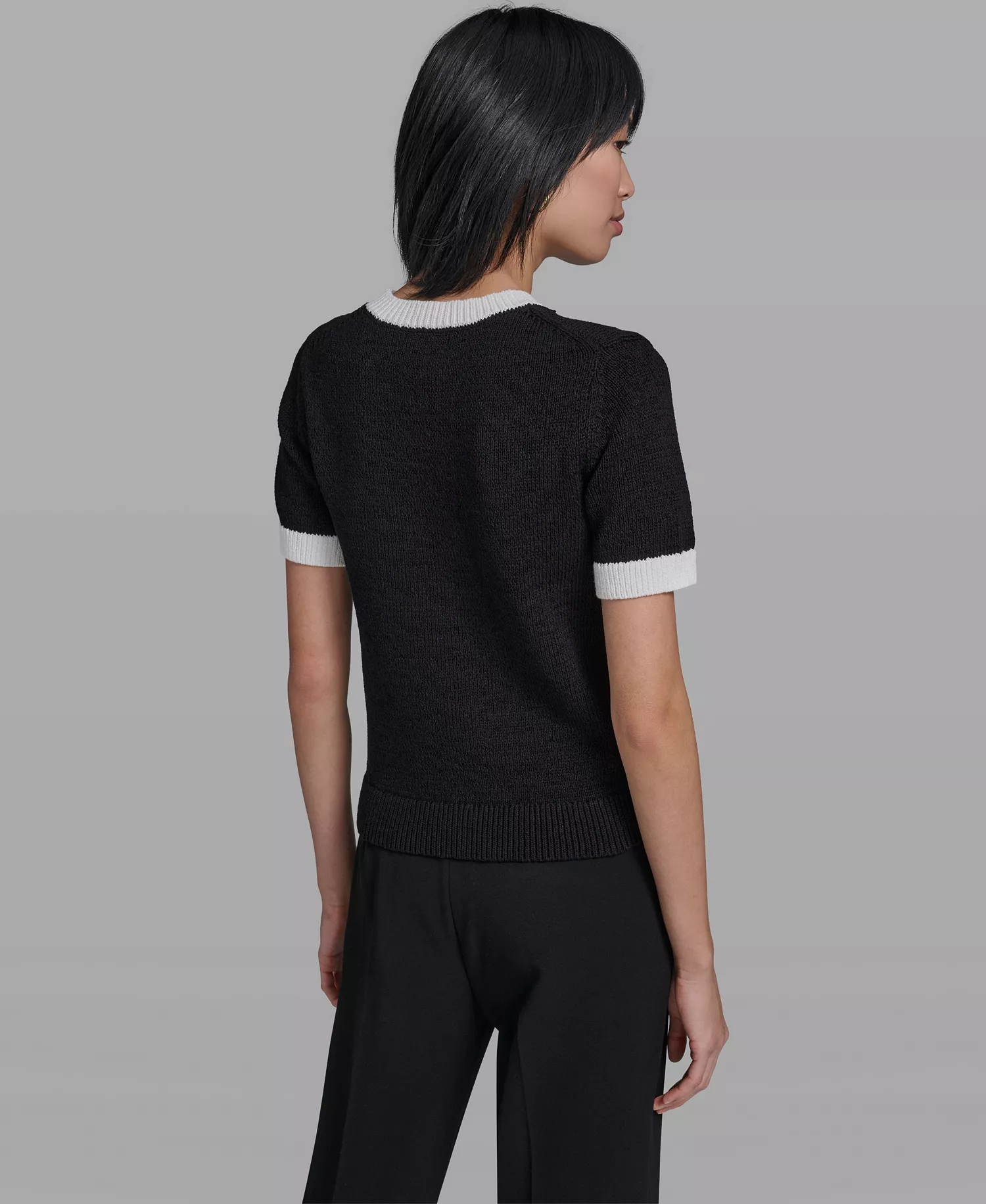 Women's Crew Neck Short-Sleeve Sweater - Black/soft White - L