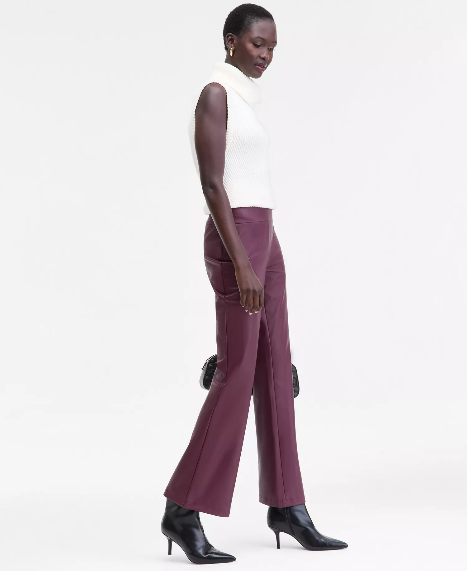 Women's Faux-Leather High-Rise Flared Pants, Macy's Exclusive - Mulberry Jam - L