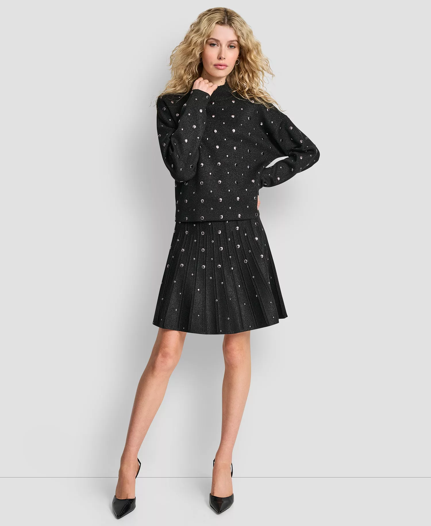 Women's Studded Pull On Sweater - Black - XL