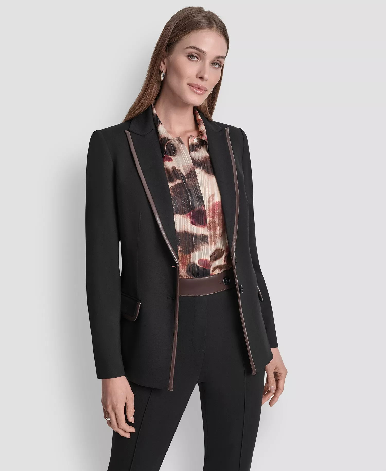 Petite 2-Button Notch Collar Ponte Jacket - Black - 14P
