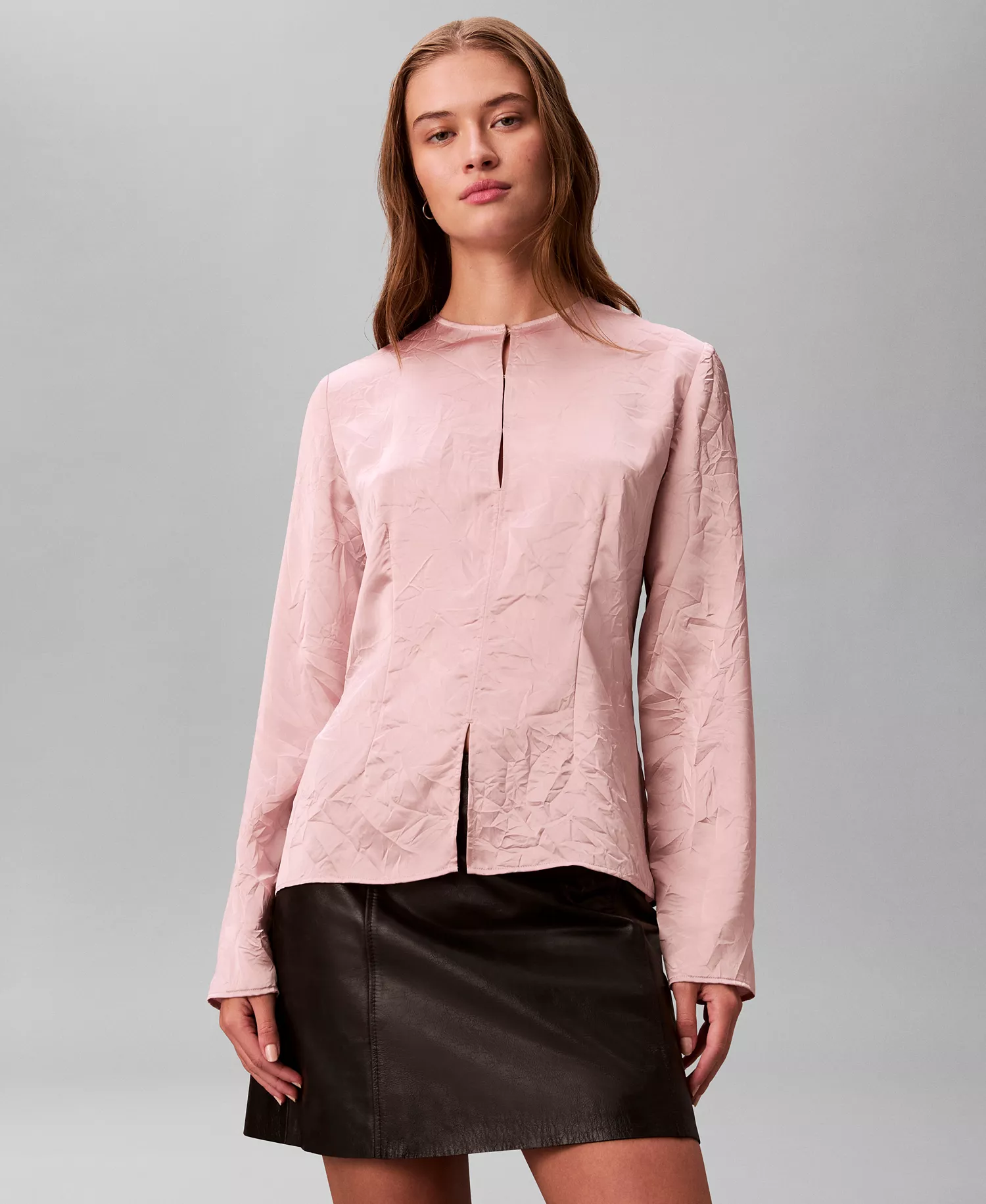 Women's Long Sleeve Button-Down Relaxed Top - Pale Mauve - XL