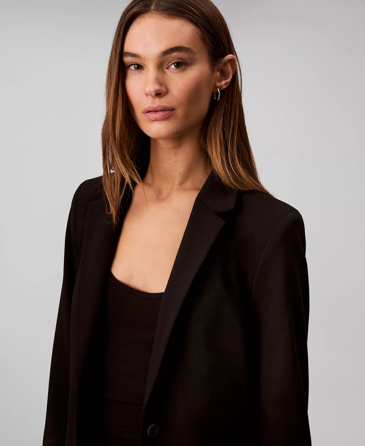 Women's Notch Lapel Collar Ponte Slim Blazer - Black - 10