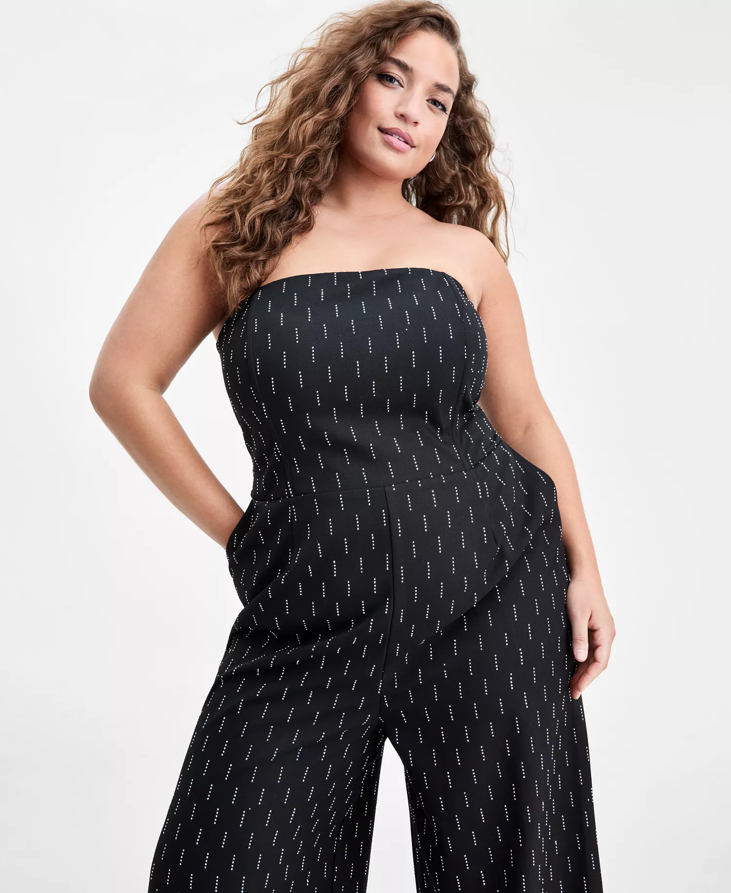Trendy Plus Size Embellished Strapless Jumpsuit, Macy's Exclusive - Black - 0X