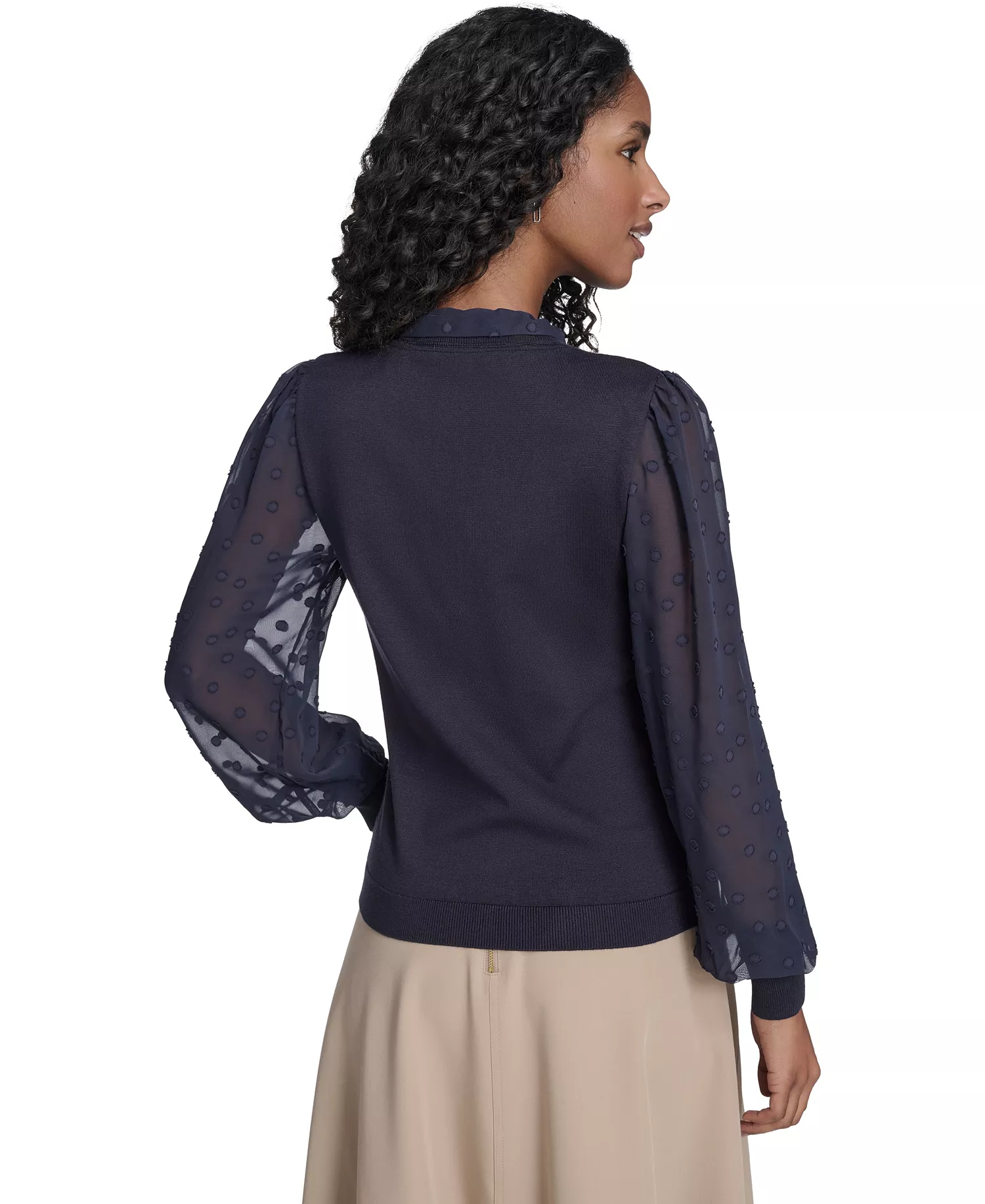 Women's Mixed Media Floral Clip Long Sleeve Sweater - Midnight - L