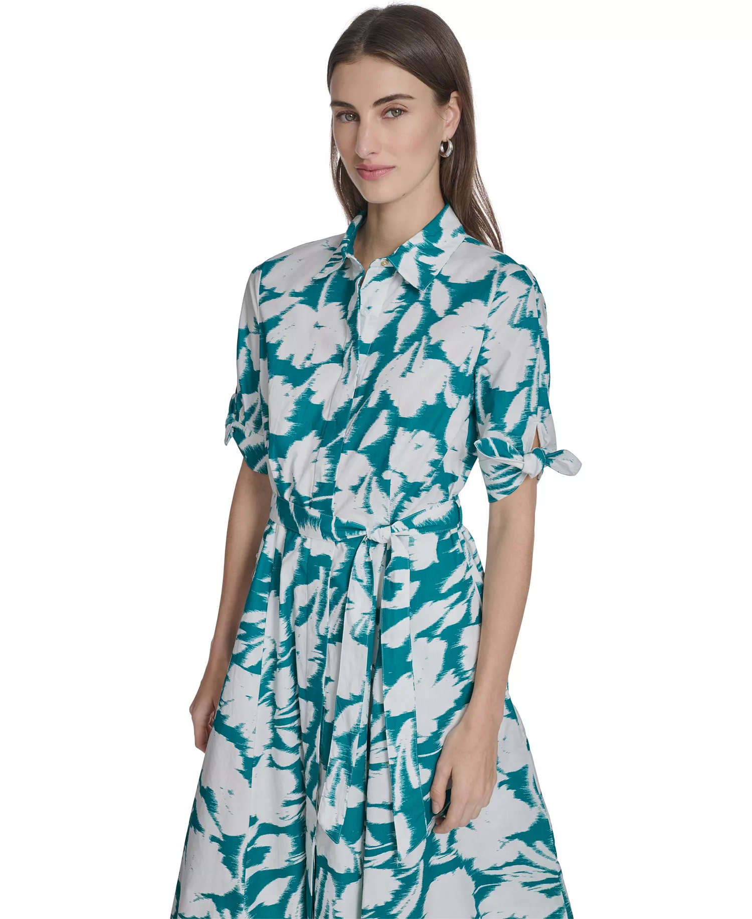 Women's Floral Tie Sleeve Dress - Everglade/Cream - 10