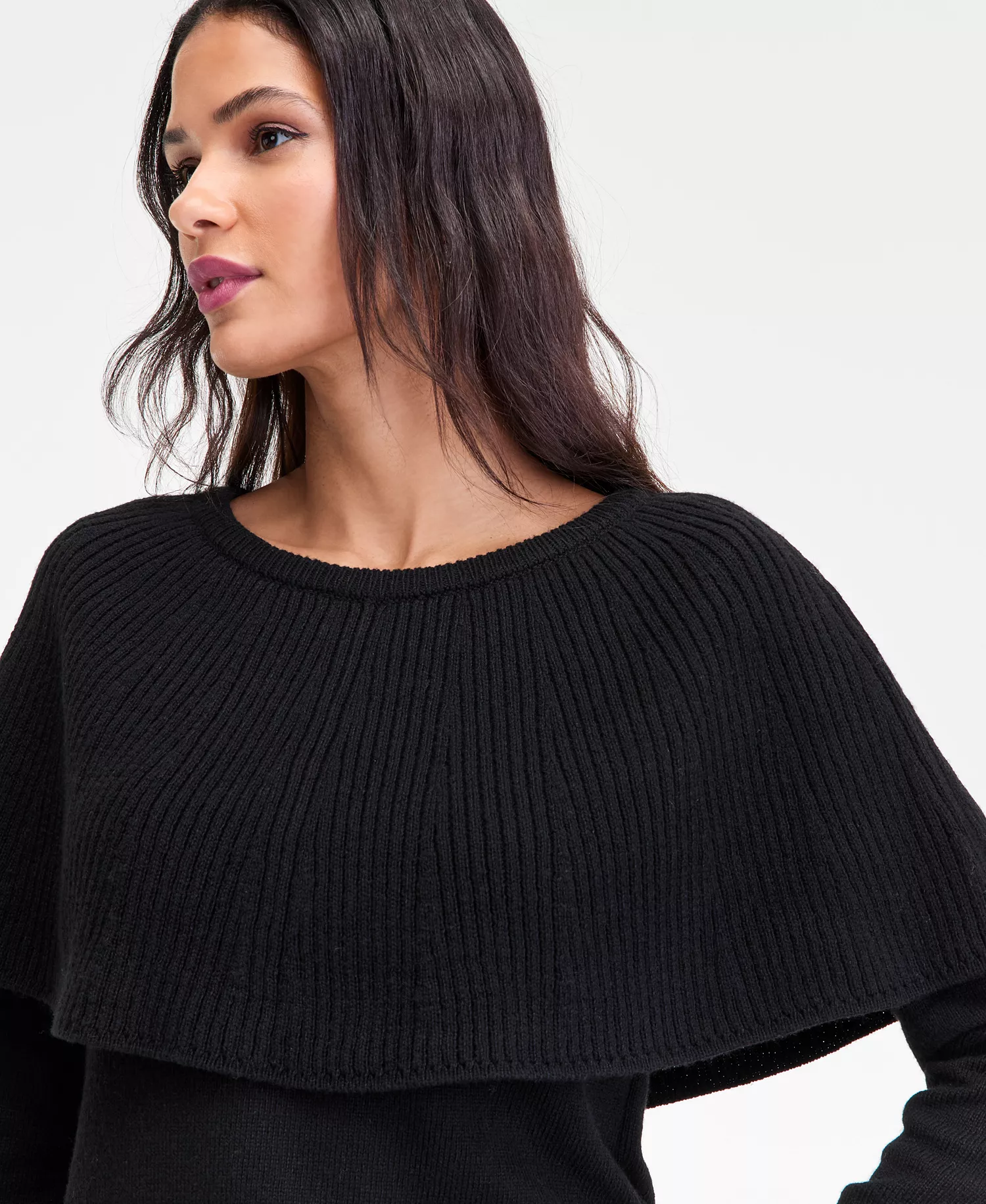 Women's Long Sleeve Cape Sweater, Macy's Exclusive - Deep Black - L