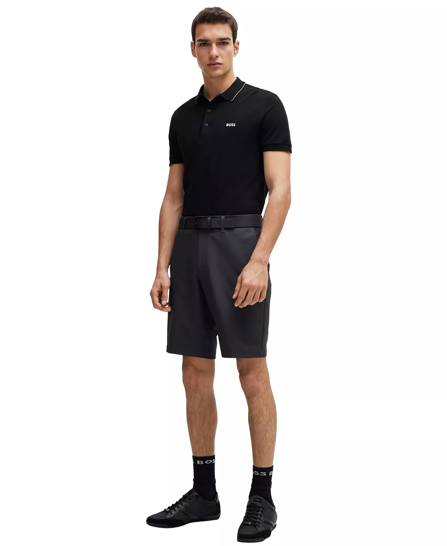 Men's Tonal Logo Slim-Fit Polo Shirt - Black - 2XL