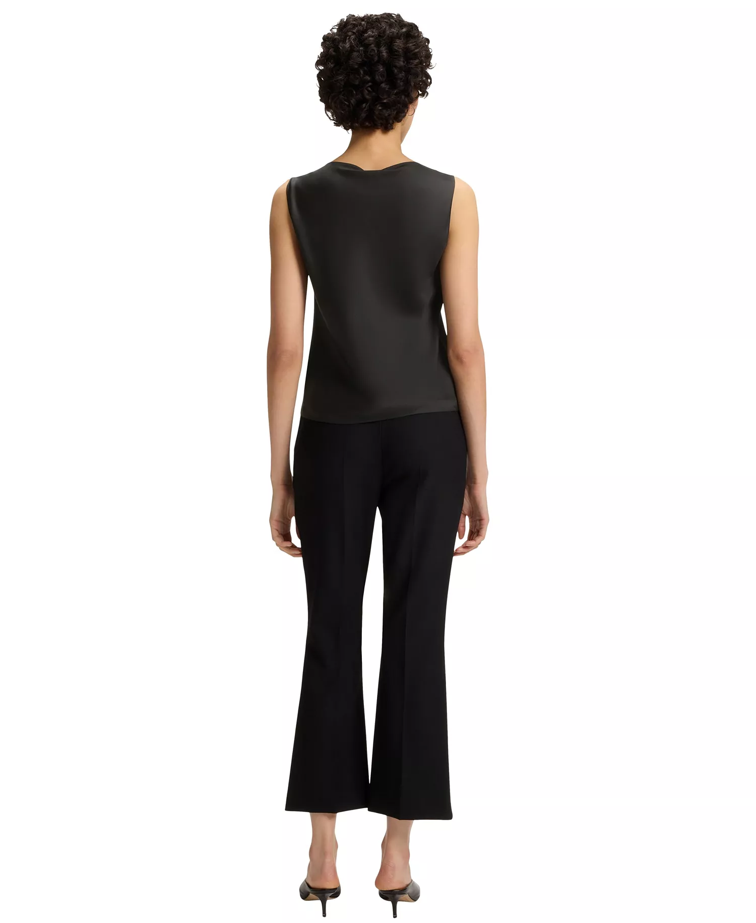 Women's Sleeveless Cowl-Neck Silk Blouse - Black - 10