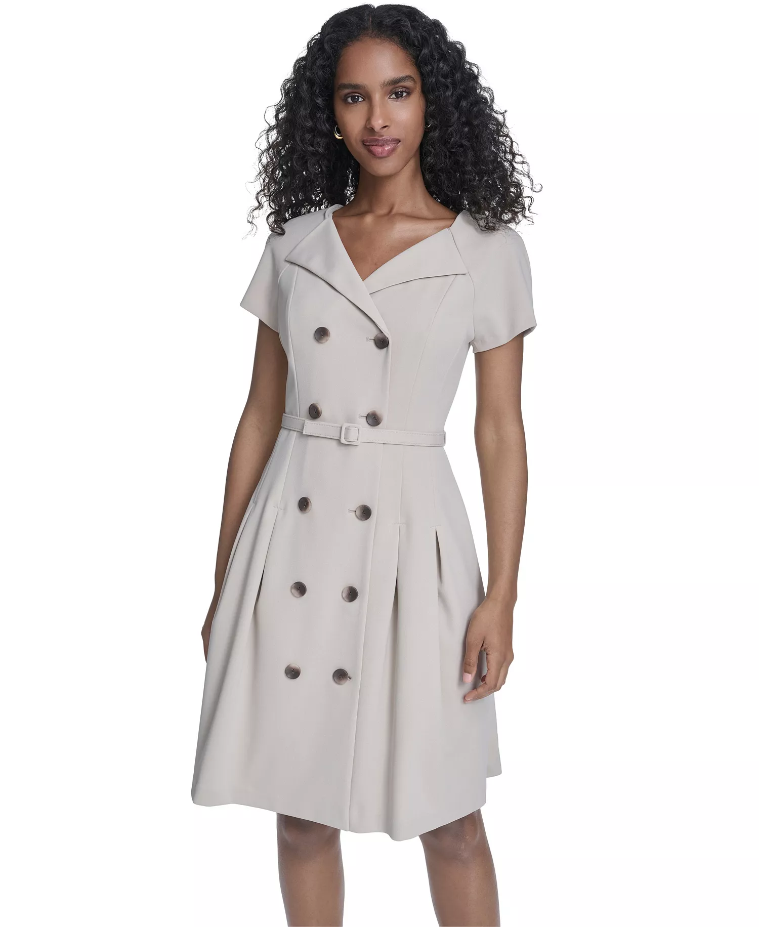 Women's Crepe V-Neck Blazer Dress - Khaki - 10