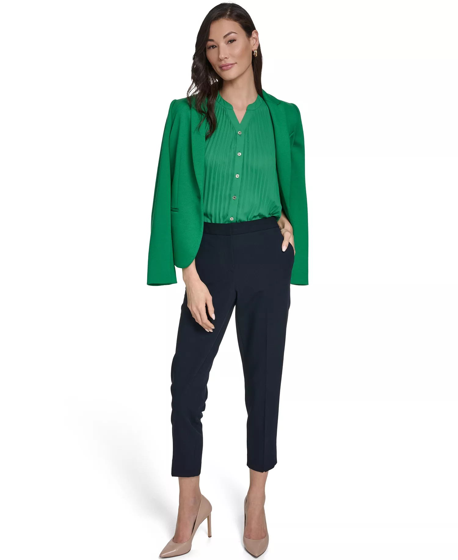 Women's Sleeveless Pleated Top - Jolly Green - L