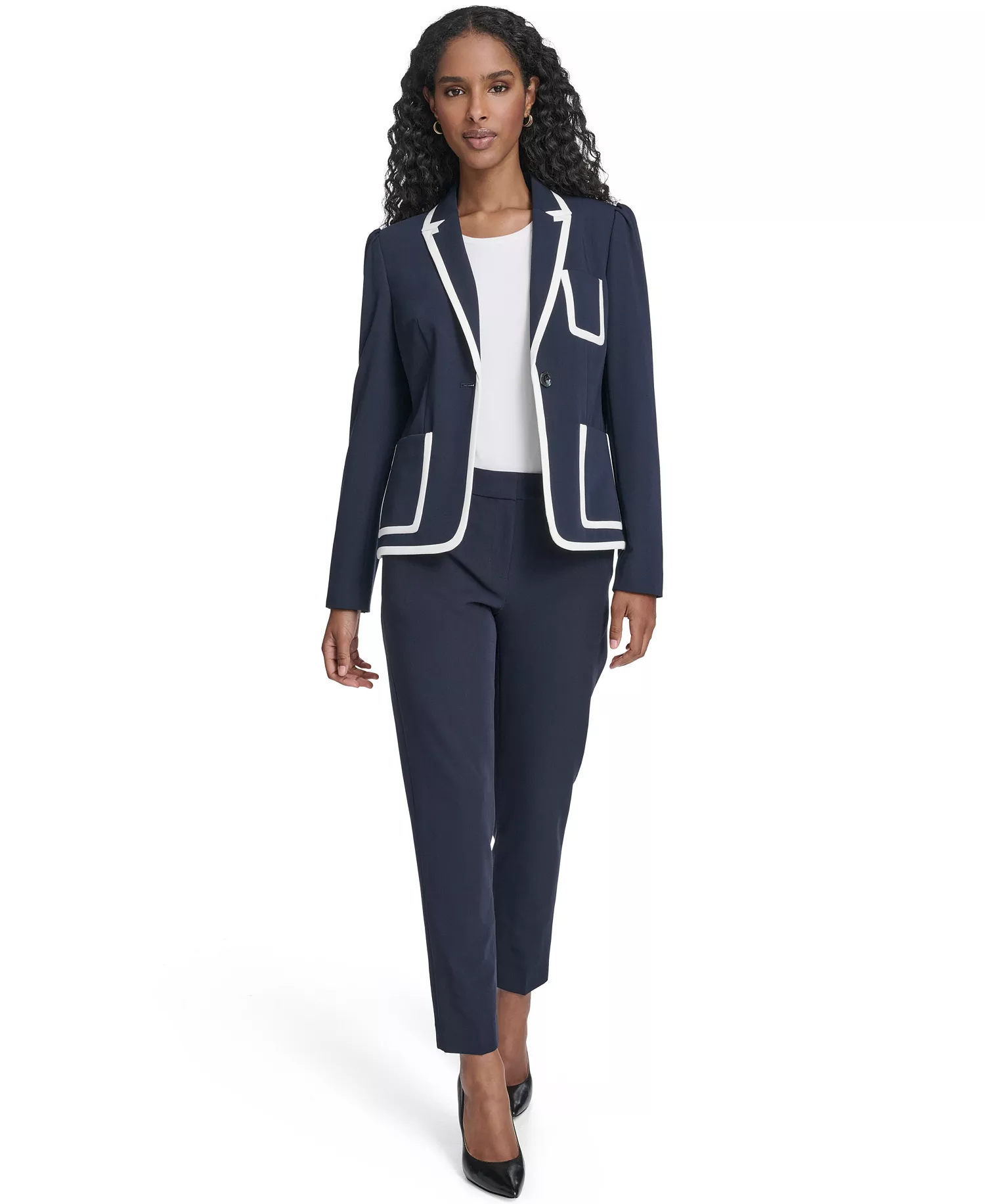 Women's Framed One-Button Blazer - Midnght/ivory - 0