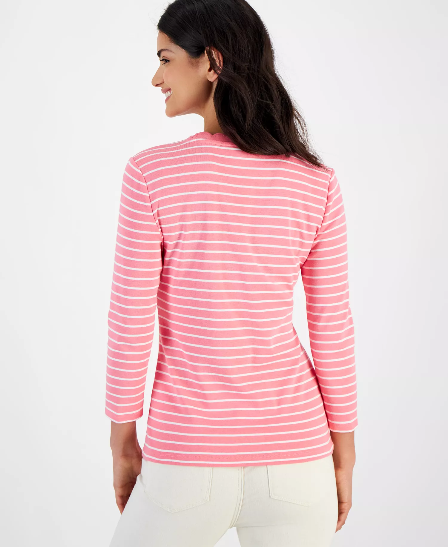 Nautica Women's Cotton Striped 3/4-Sleeve Top - Confetti Pink - XS