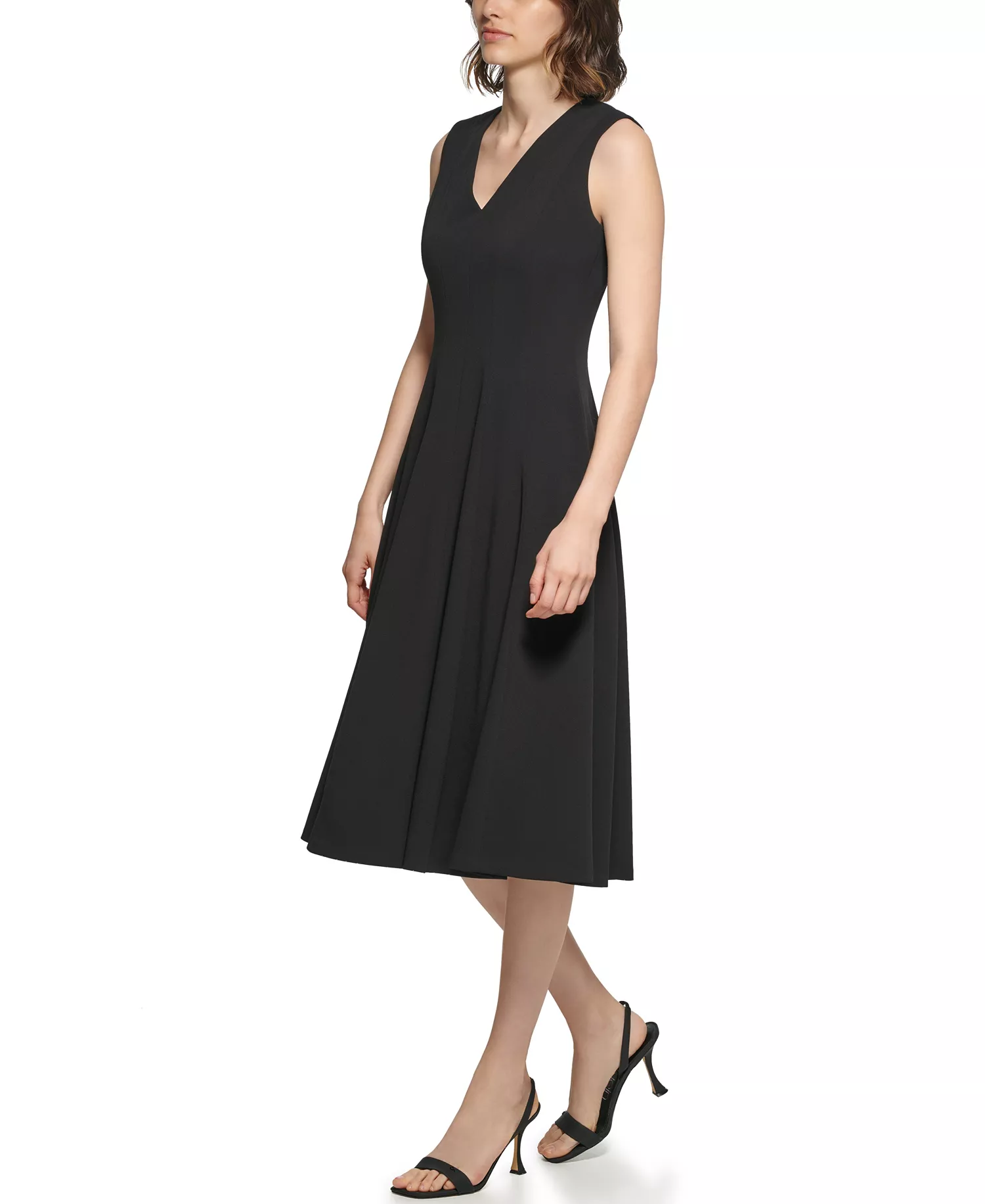 Women's Sleeveless V-Neck Midi Dress - Black - 10