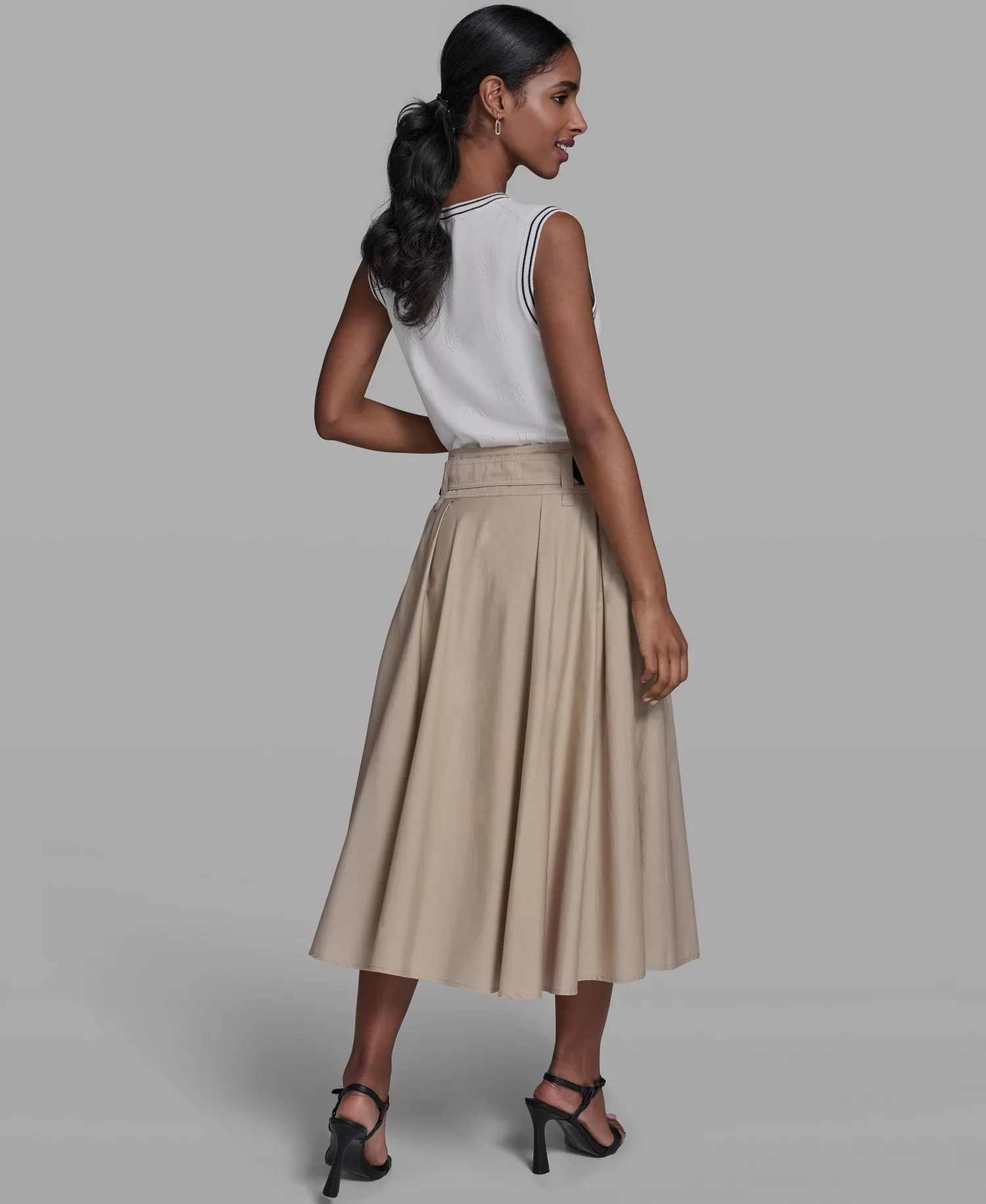 Women's Belted Midi Skirt - French Beige - 0