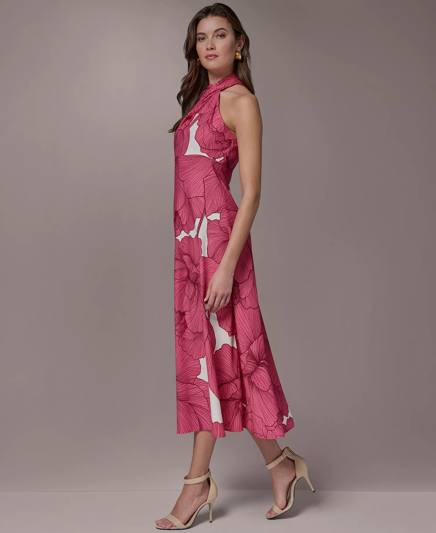 Women's Halter Neck Midi Dress - Azalea Multi - 10