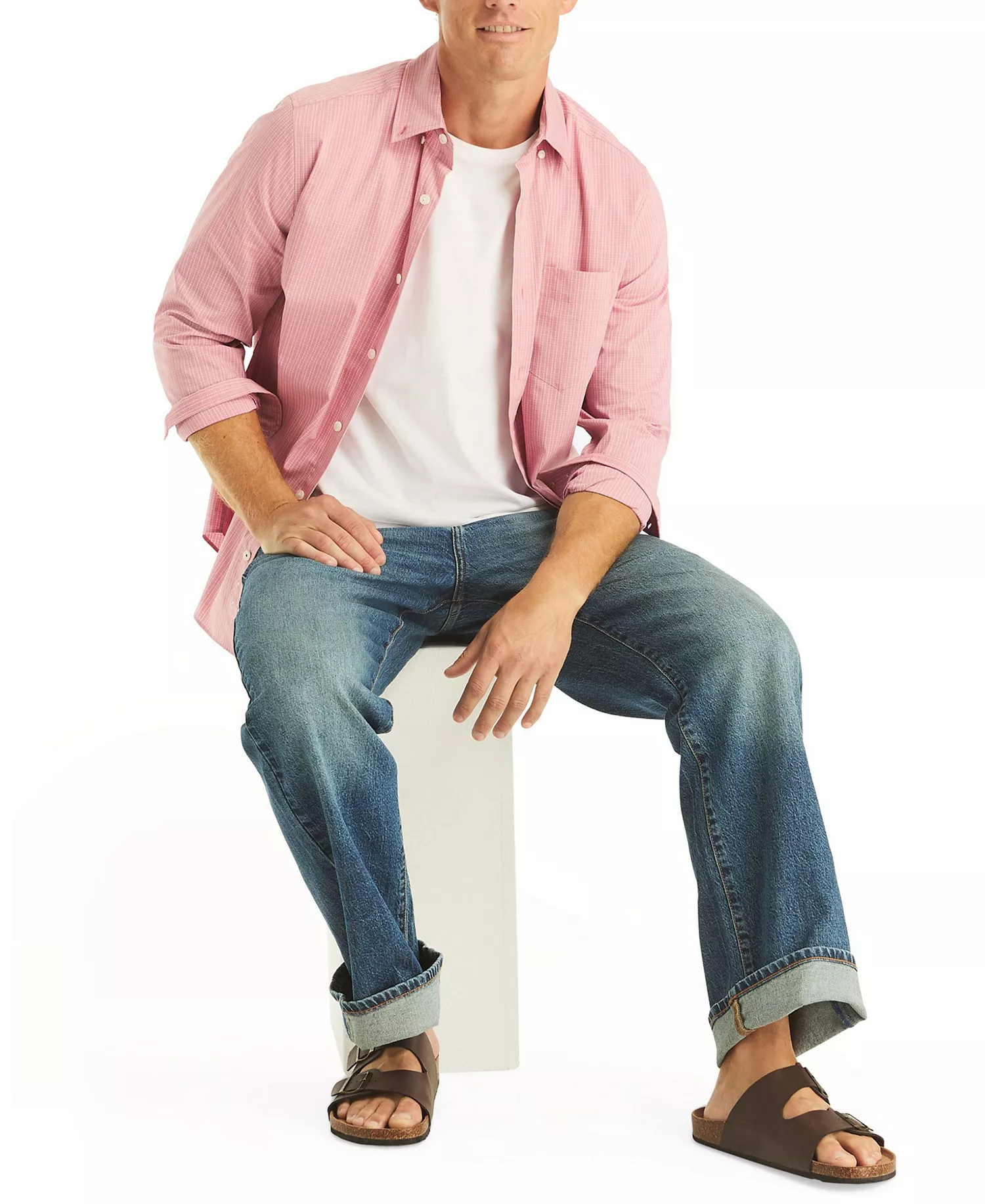 Men's Plaid Long-Sleeve Shirt - Apricot Berry - 2XL