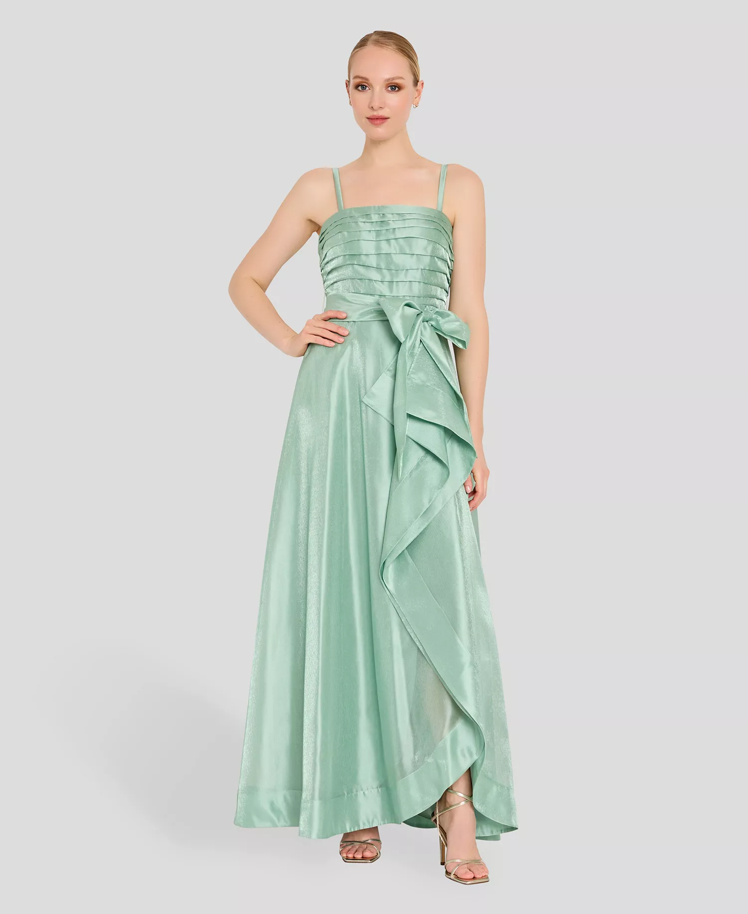 Women's Ruched Bodice Ruffle Front Gown - Sage - 10
