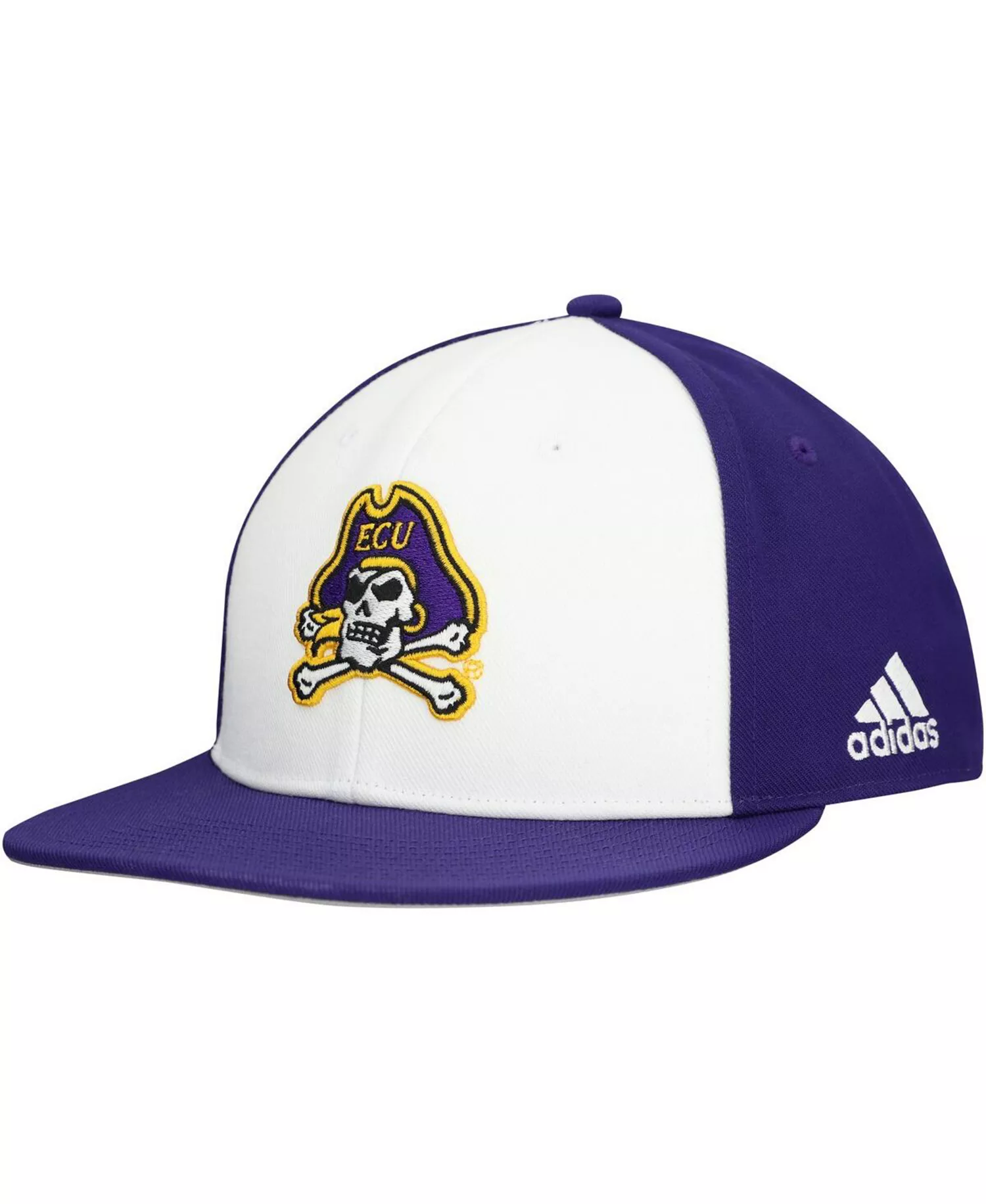 Men's White/Purple ECU Pirates On Field Fitted Hat - White, Purple - L/XL