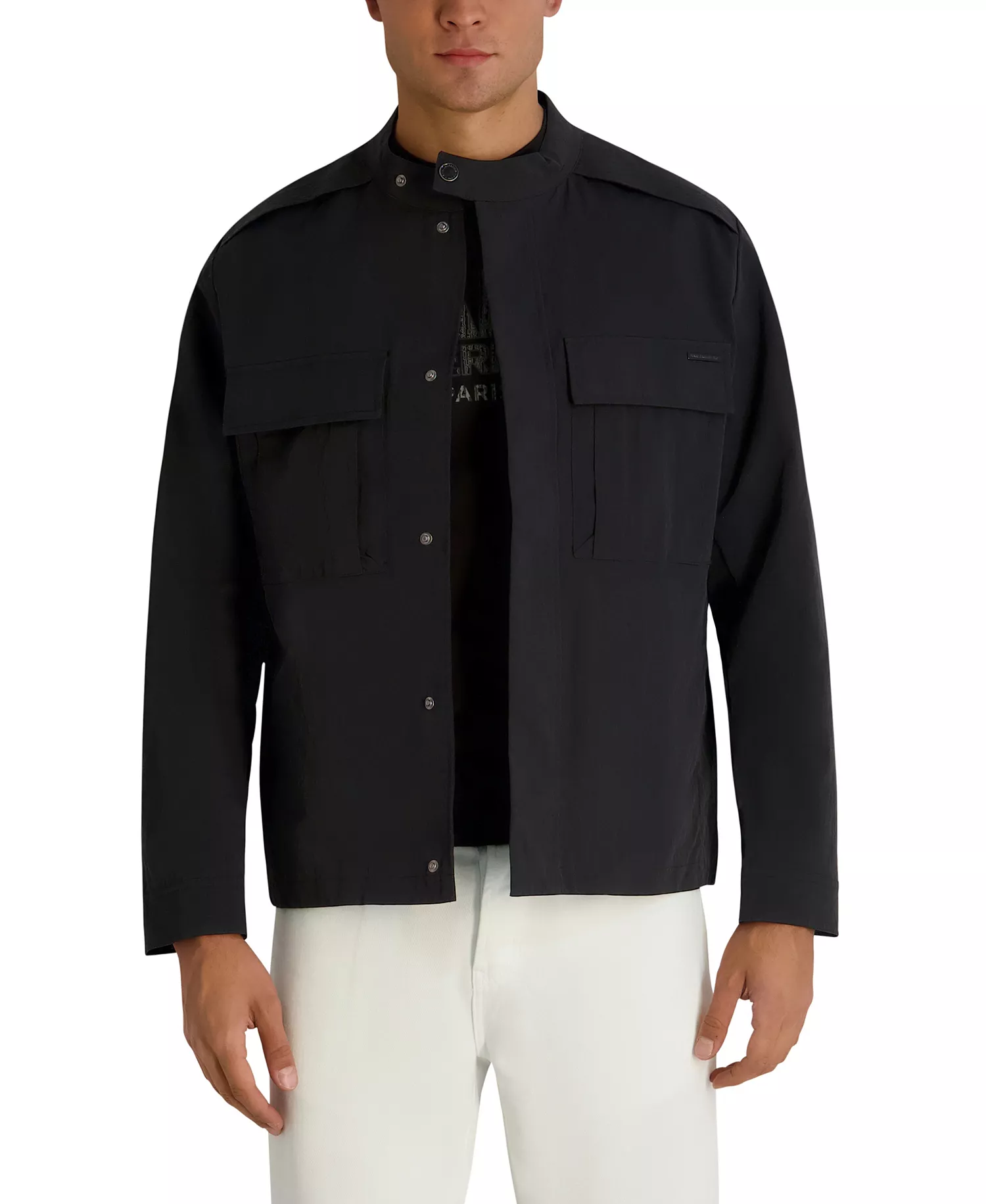 Men's Crinkle Cut Snap Button Jacket - Black - 2XL